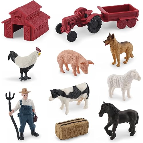 MEMOVAN Realistic Mini Barn Farm Toys Tractor Playset - Plastic Farm Animals Figurines Farm Cake Toppers Farm Figures Farmer Vehicle Toy Truck with Trailer for 3-12 Years Old Kids Boys Girls Toddlers