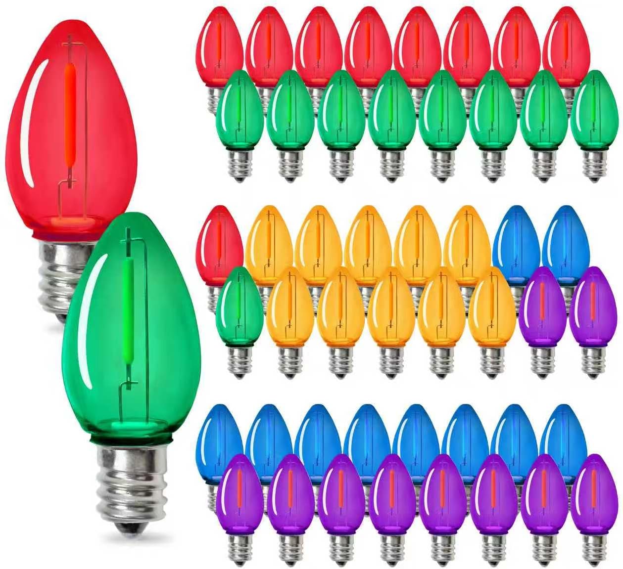 C7 Christmas Led Light Bulb, Multicolor Replacement Night Light Bulb, 0.6W Shatterproof Led Bulbs, E12 Standard Base, 50 Pack