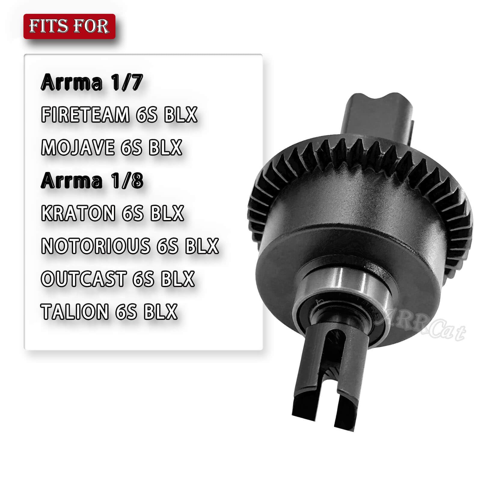 Front Rear 43T Differential & 10T Main Gear Upgrades Part for Arrma 1/7 FIRETEAM Mojave 6S BLX/Arrma 1/8 KRATON Notorious Outcast Talion 6S BLX,ARRCat Steel #45 Front Rear Diff Set,Black