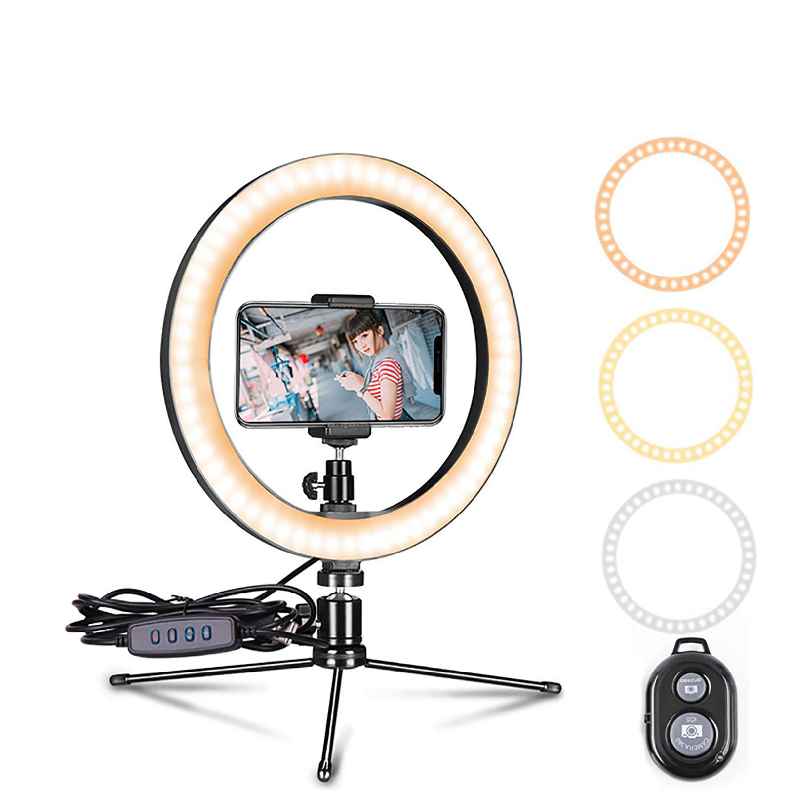 Luce ad anello a LED con supporto per treppiede e supporto per telefono, anello luminoso per selfie da 25,4 cm, 3 modalità di illuminazione per trucco live streaming video fotografia per telefono,