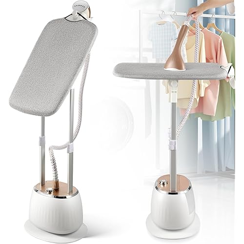 Standing Garment Steamer with 1800w Power, 54 fl.oz Water Tank for 1-Hour Continuous Steaming, 10-Level Steam Adjustment for Flat Hanging & Diagonal Ironing