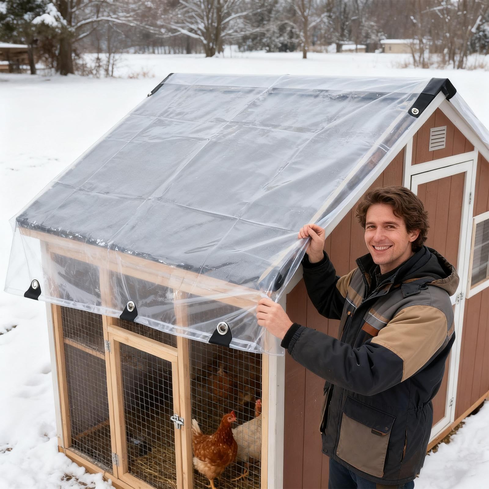 Telo di copertura per pollaio | Recinzione trasparente per pollame con,Copertura invernale per pollaio | Per piccole aziende agricole, alloggi per animali e