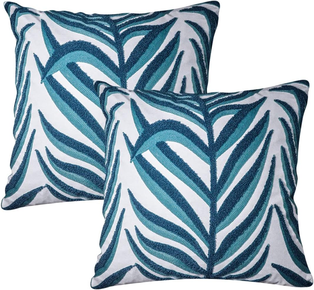 Mulzeart Set of 2, Cotton Embroidery Leaf Pattern Throw