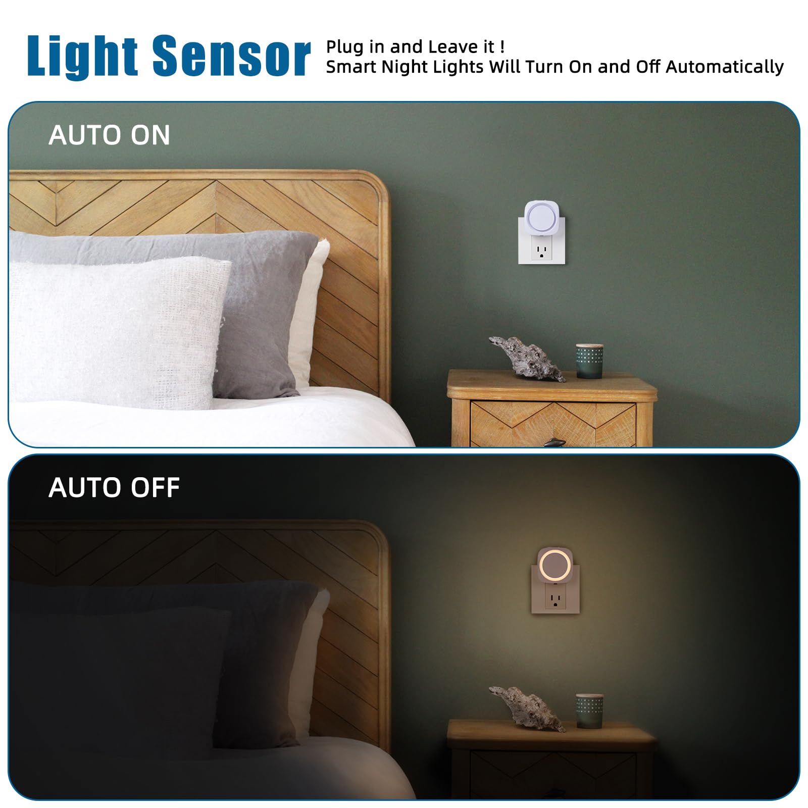 Warme Nachtlichter zum Anschluss an die Wand, 4 Packungen dimmbares Nachtlicht mit Staubsensor bei Morgendämmerung, schaltet sich automatisch ein / aus, weiches Nachtlicht für Badezimmer, Schlafzimmer