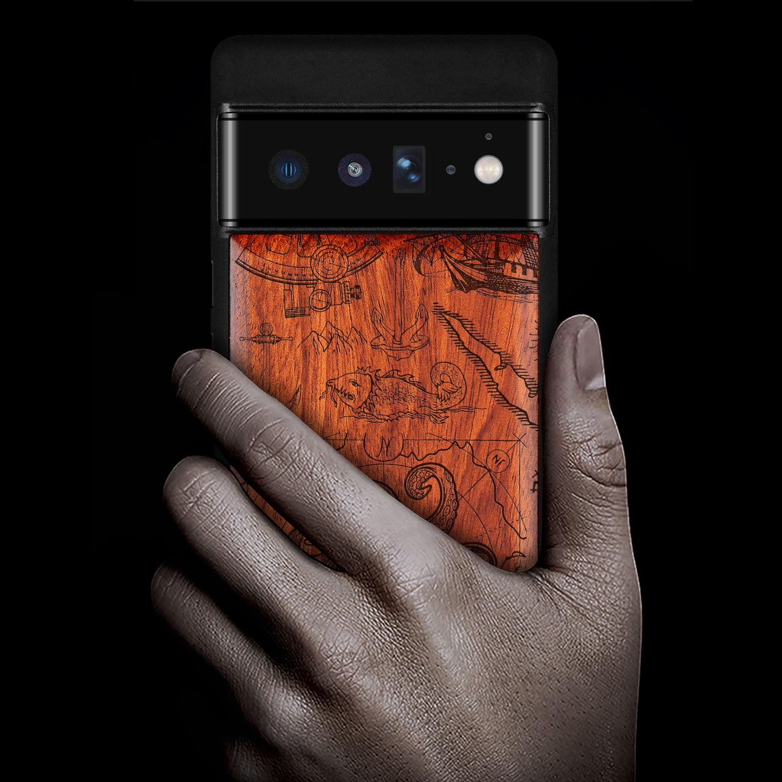 Carveit Custodia Compatibile con Google Pixel 6 Pro Protezione Cover Legno con TPU Silicone Hybrid Google