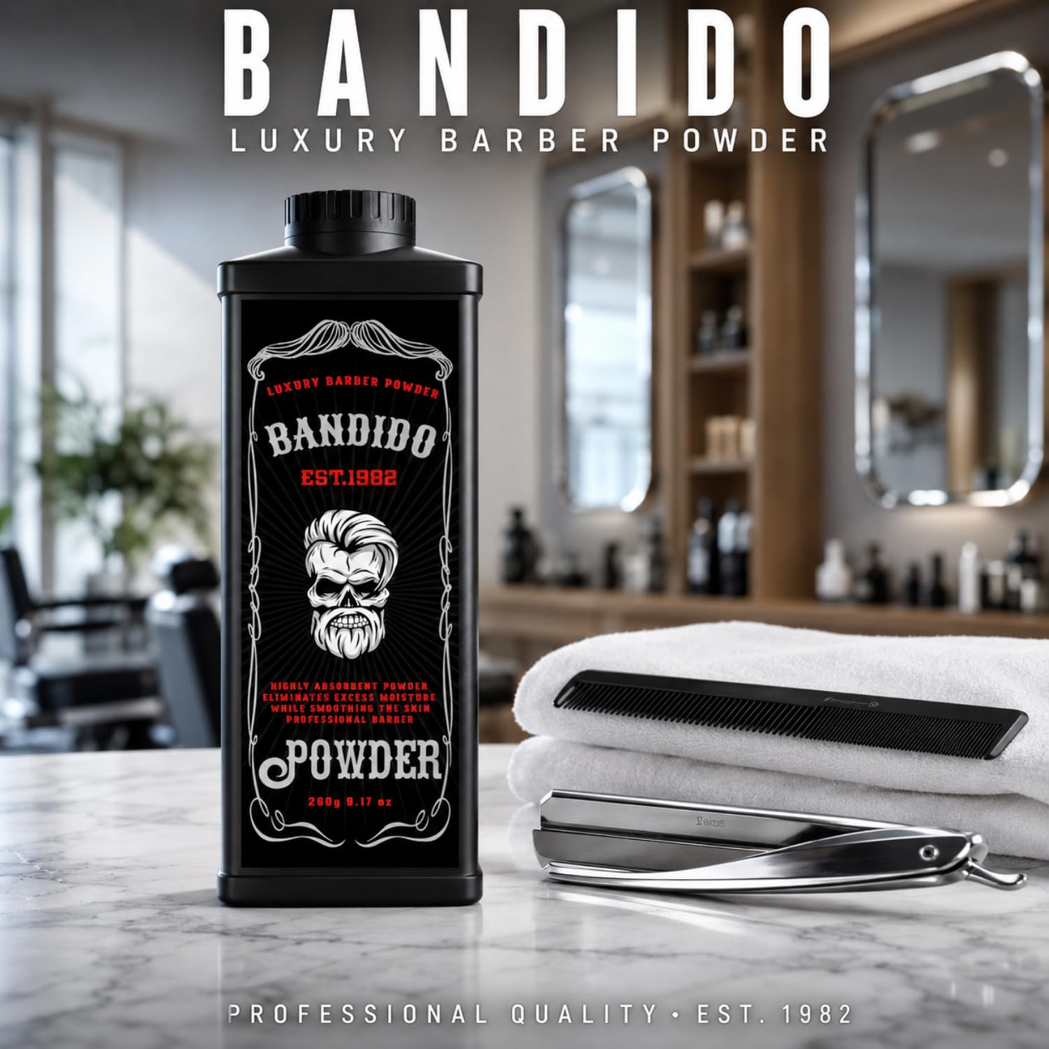 Bandido Luxury Barber Powder | Hidratante y Suavizante | Anti-Irritación | Polvo Corporal Profesional 260gr