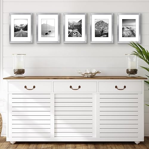 Vista 717 de Americanflat Portarretratos de 5 x 6 pulgadas con plexiglás pulido, juego de 5 portarretratos de 2 x 3 pulgadas con paspartú o para fotos de 5 x 6