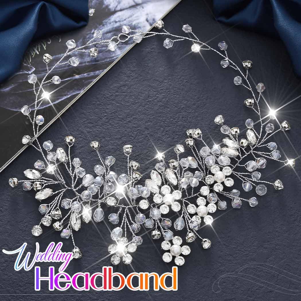 Catery Rhinestone Hair Vine Bridal Headband Wedding Hair Accessories for Bride and Women (Silver) - Image 2