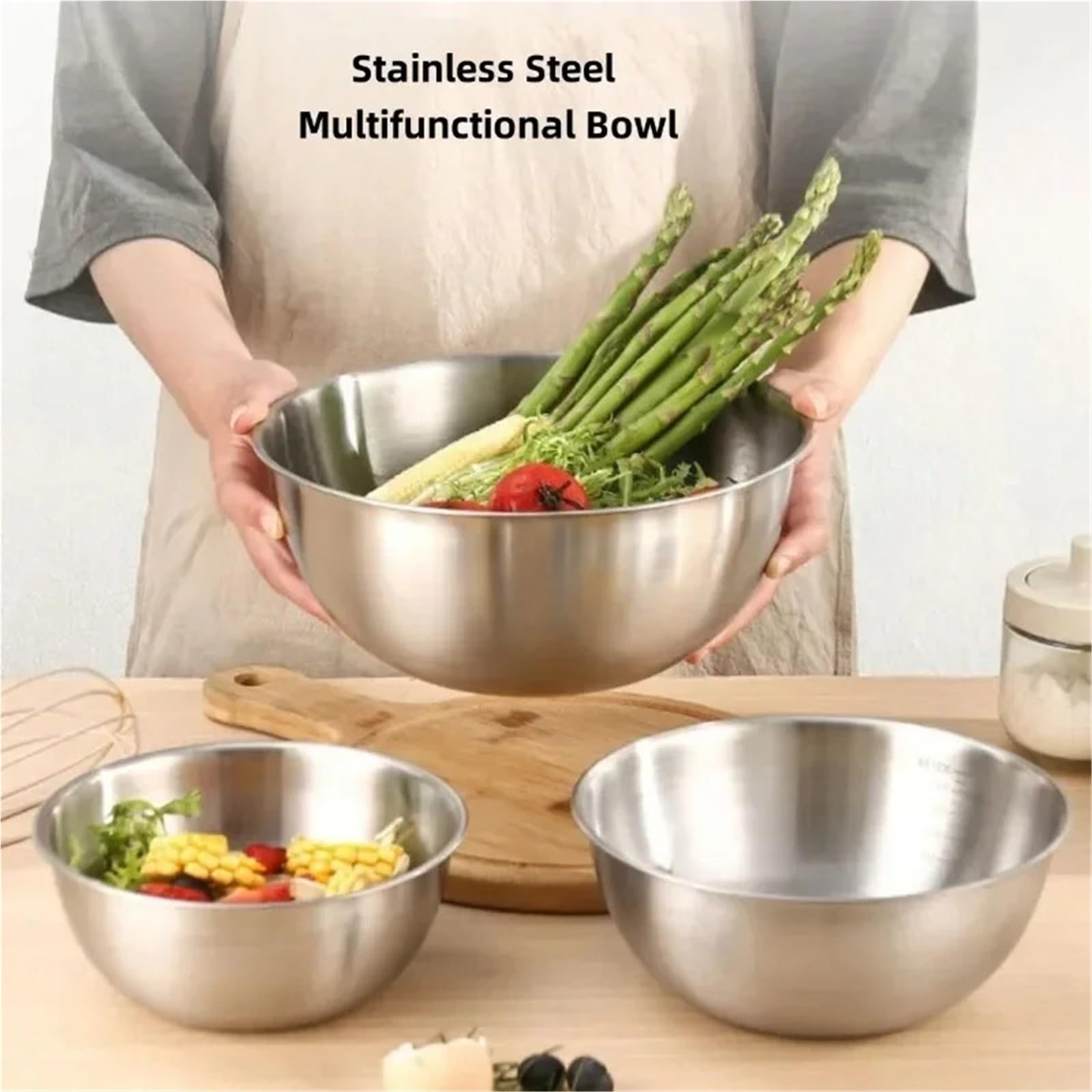 Tazón Para Mezclar Juego de tazones for mezclar acero inoxidable | 1-3 piezas con báscula de gran capacidad for cocinar, hornear y almacenar alimentos(S 1PC)