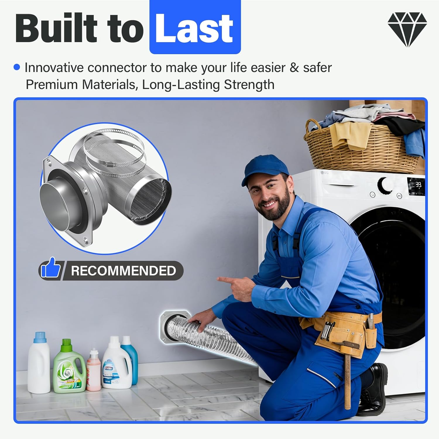 Magnetic Dryer Vent MV-180 Connector Kit, 4 Inch for Tight Spaces, Strong Magnetic Seal, Easy Quick Installation, Improves Airflow & Safety, GTD65EBSJ3WS, GTD42EASJ2WW, GTD42GASJ2WW