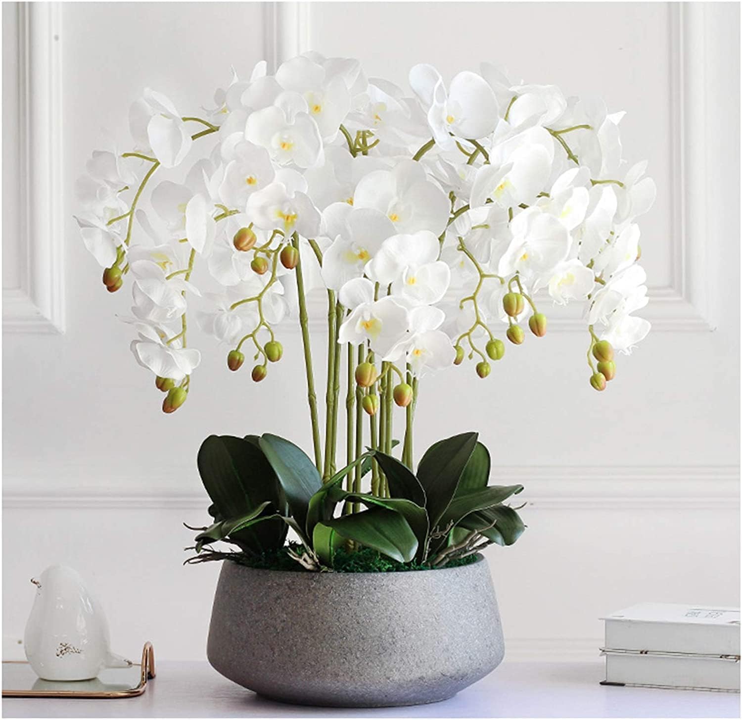 DFGHNBVC Artificial Orchid Artificial Orchid With Porcelain Planter Artificial Phalaenopsis Flowers 10 Artificial Faux Orchids 65Cm Artificial Flower Very Natural.White