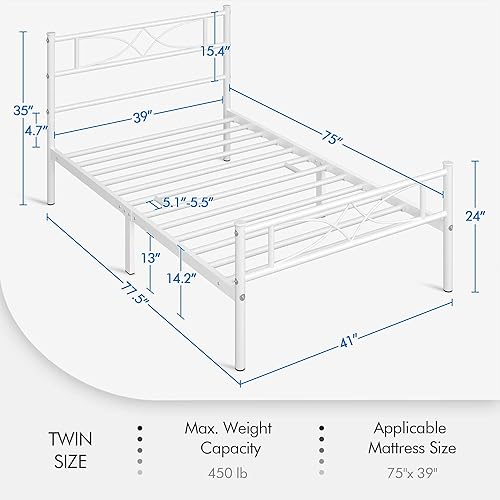 Miniatura 2 de Yaheetech Base de cama de metal tamaño individual, base de cama con plataforma, base de colchón con cabecera y estribo de diseño curvo, no necesita
