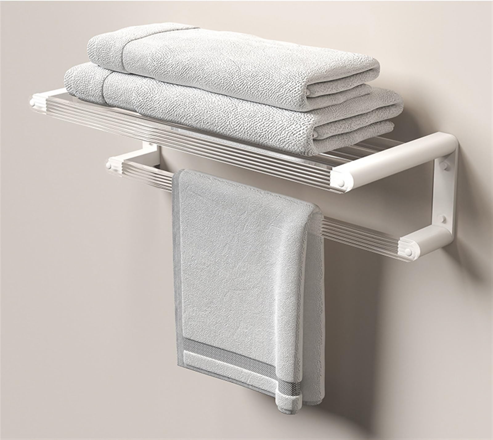 Mensole Galleggiin Acrilico, Mensole Sospese a Parete con Portasciugamani, Mensole Decorative per Bagno e Cucina