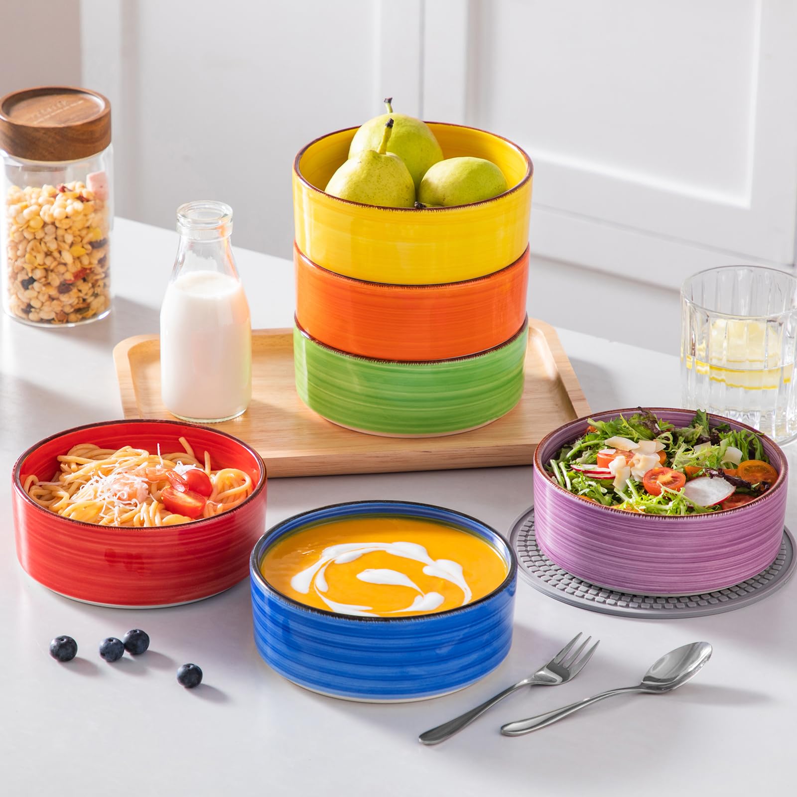 vancasso Bonita Cereal Bowls, 25 oz Ceramic Soup Bowls Set of 6, Serving Bowls, Dessert Bowls, Dipping Bowls, Dishwasher & Microwave Safe, for Salad, Porridge, Rice, Warm Color — view 6
