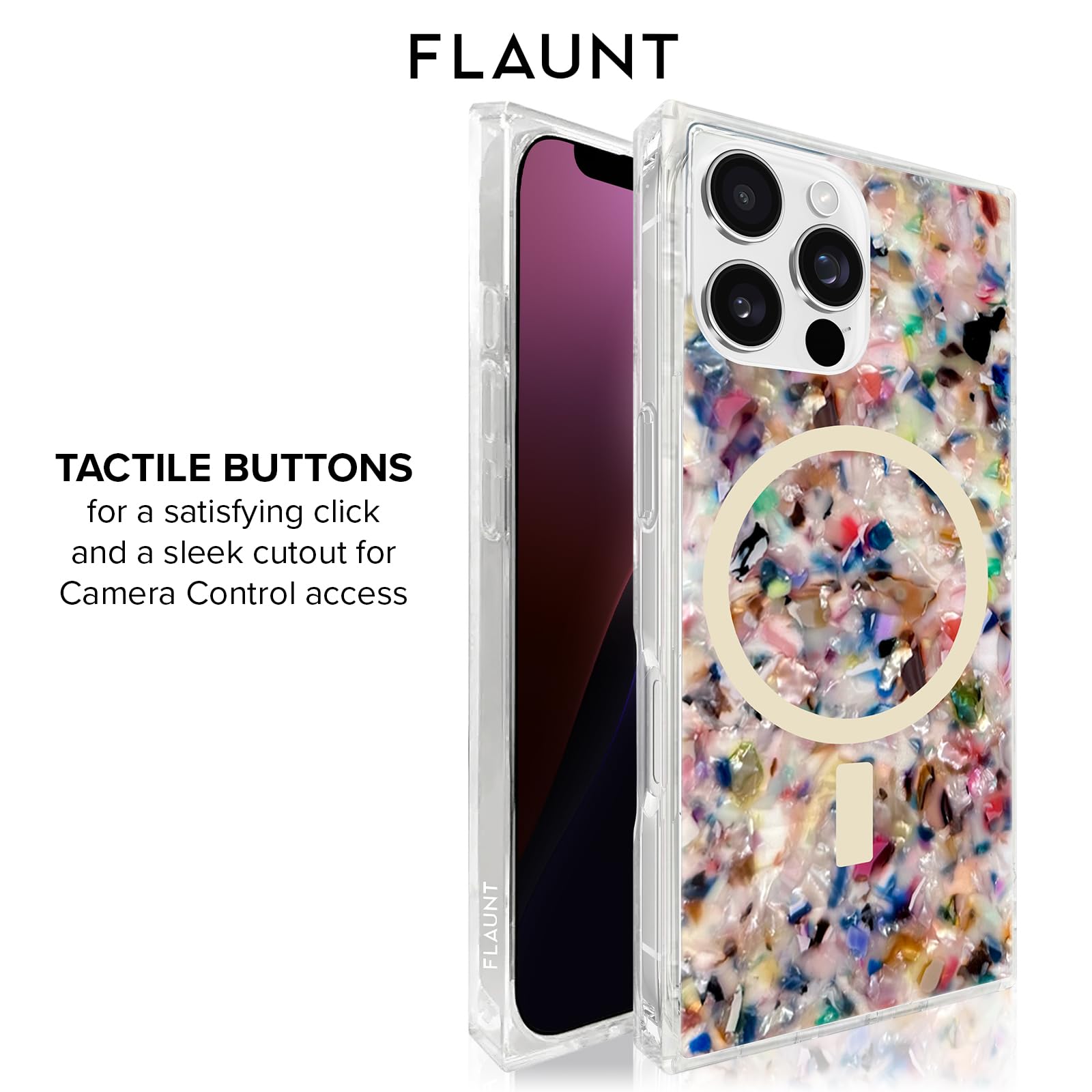Flaunt Kwadratowe etui ochronne, kompatybilne z iPhone'em 16 Pro, kompatybilne z MagSafe i bezprzewodowym ładowaniem, testowane upadkowo i odporne na wstrząsy, oficjalne kwadratowe etui na telefon