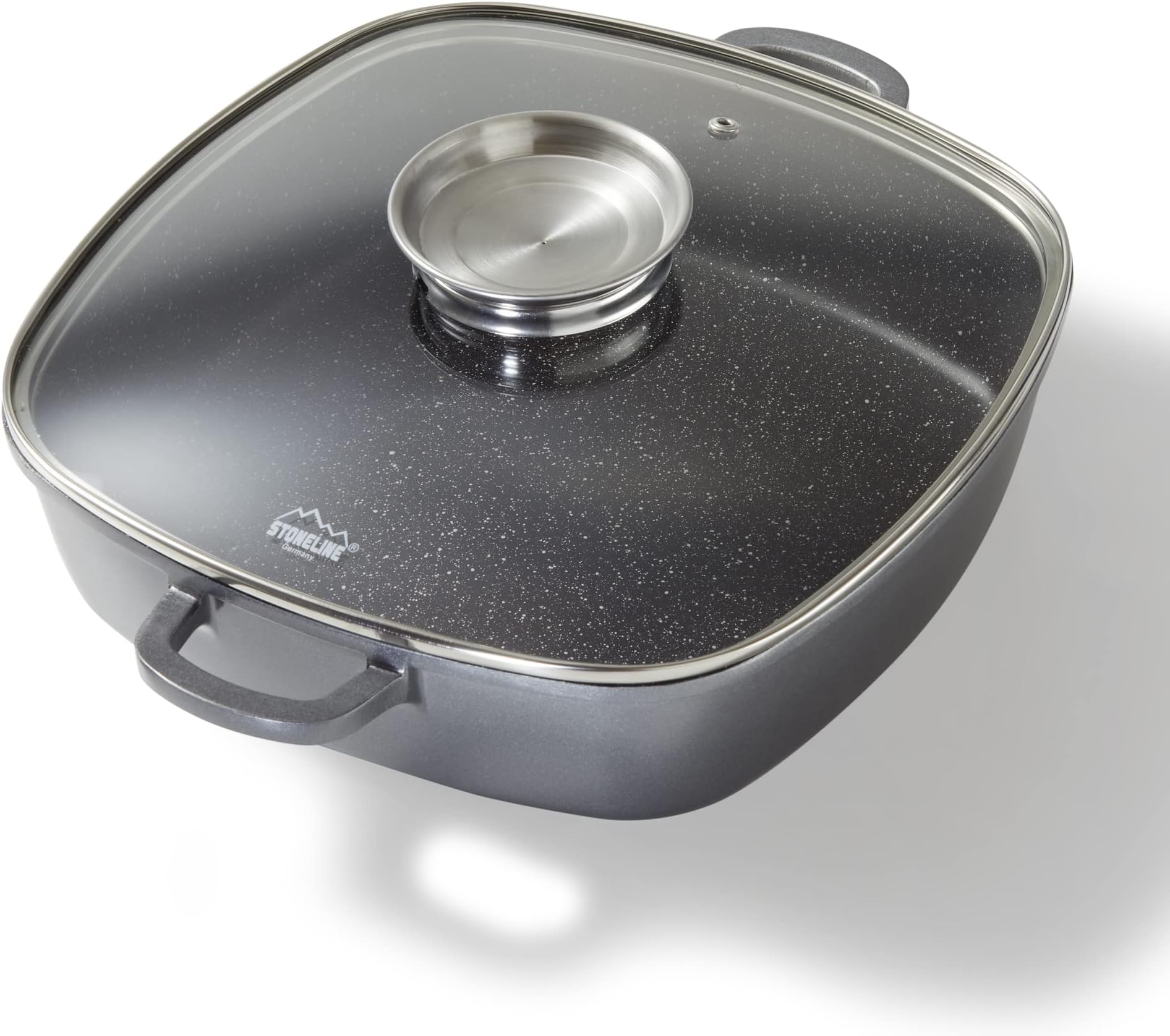 Warimex Stoneline Square Pan 28 x 28 cm with Glass Lid Suitable for Induction Cookers