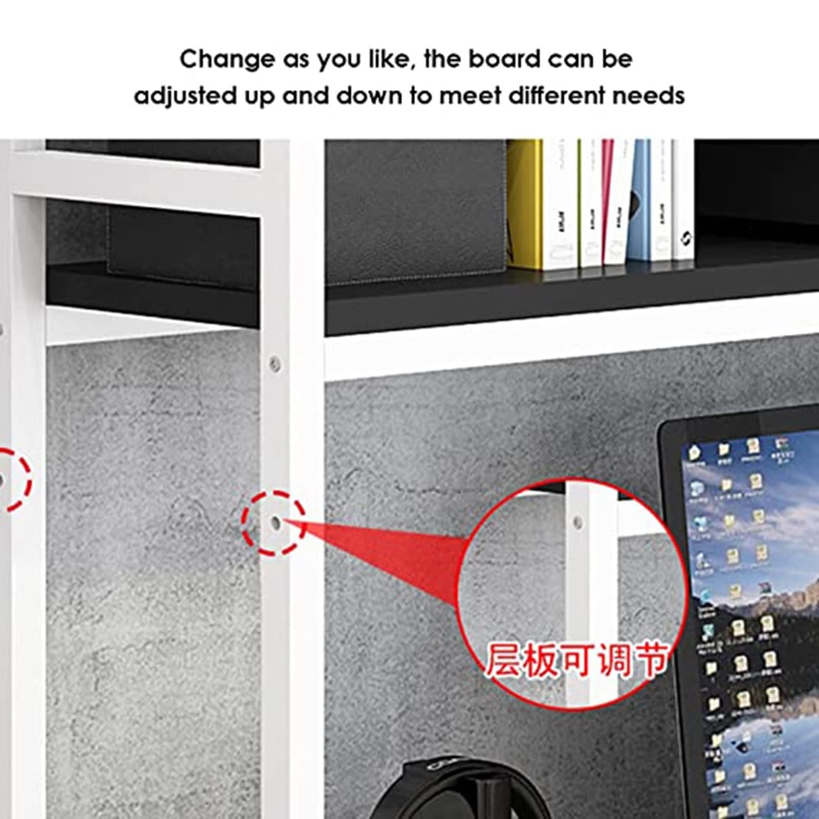 Amazon.co.jp: DIY机の本棚 - デスク上収納ラック, 調節可能な2段本棚