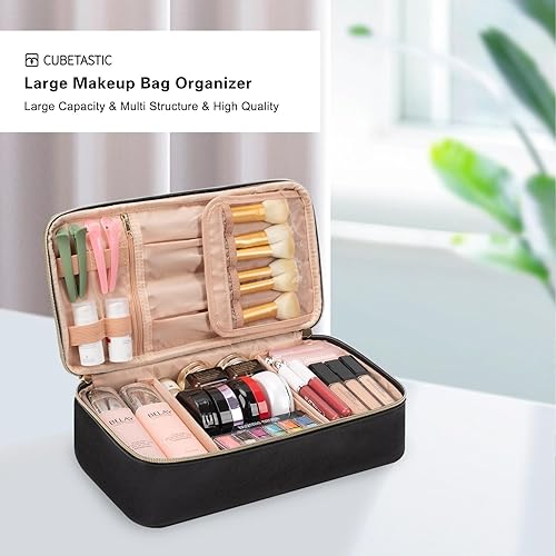 Miniatura 7 de CUBETASTIC Bolsa de maquillaje, estuche de viaje para maquillaje, bolsas organizadoras de cosméticos de gran capacidad con divisores, bolsa portátil