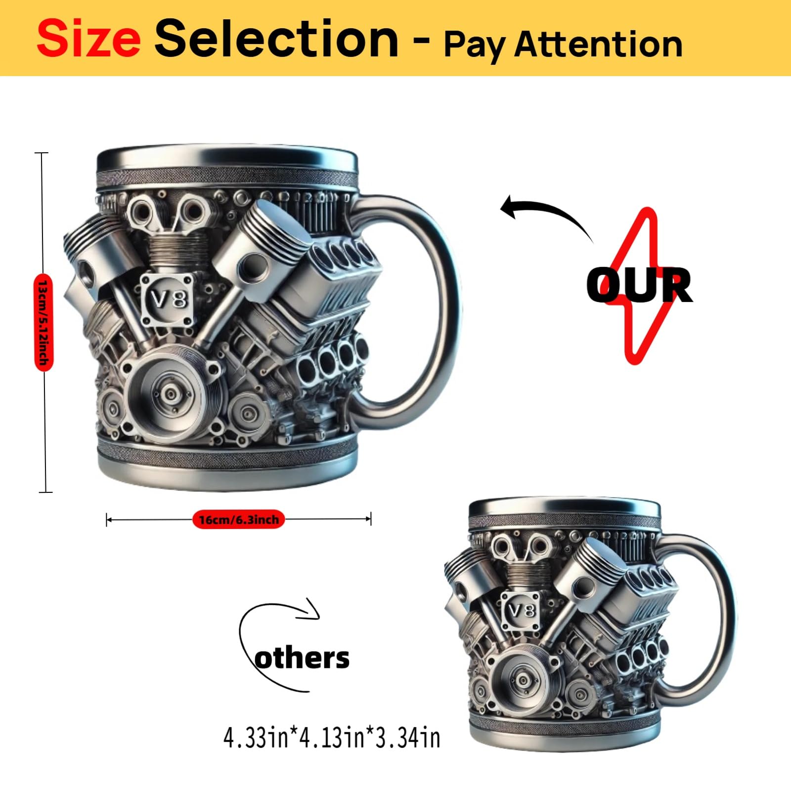 V8 Engines Stainless Steel Cup,Personalized Coffee Mug with Insulated Handle,Perfect for Car Lovers Gifts,Mechanics, Birthday, Christmas,Living room decoration as a work of art