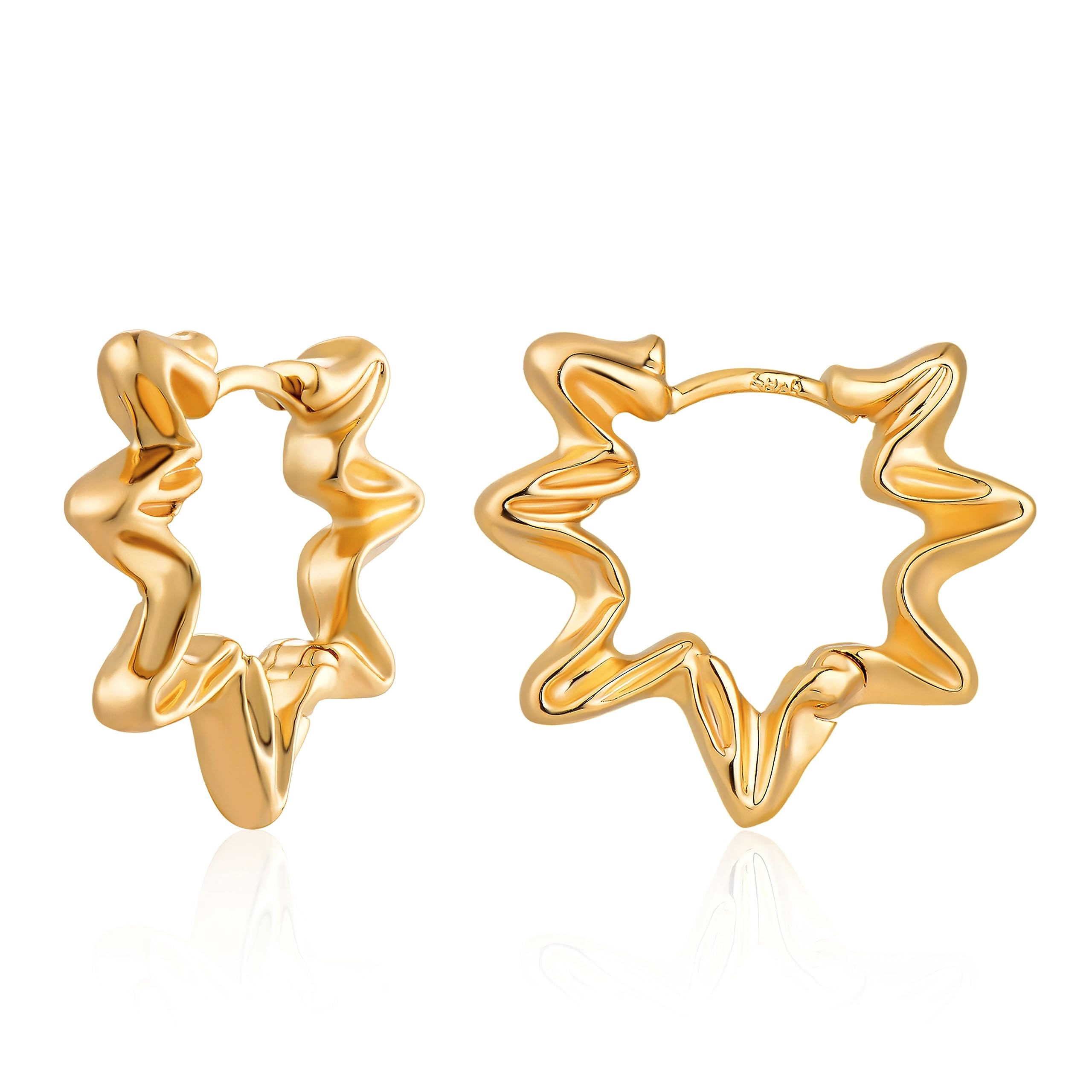 DREMMY STUDIOS Gold Dainty Huggie Hoop Earrings 18K Gold Plated Exquisite Open Tassel Dangle Charm Drop Sleeper Geometric Cross Coin Star Heart White