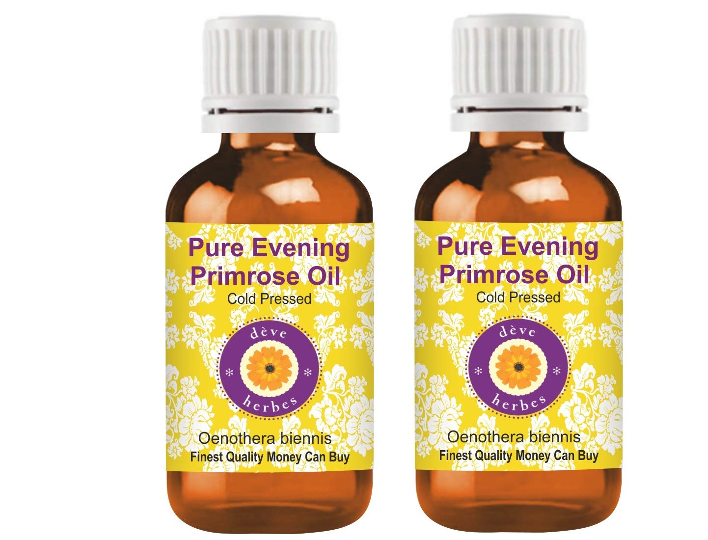 Deve Herbes Pure Huile de Onagre (Oenothera biennis) Pressé à Froid qualité thérapeutique naturelle (Paquet de Deux) 100ml X 2 (6,76 oz)