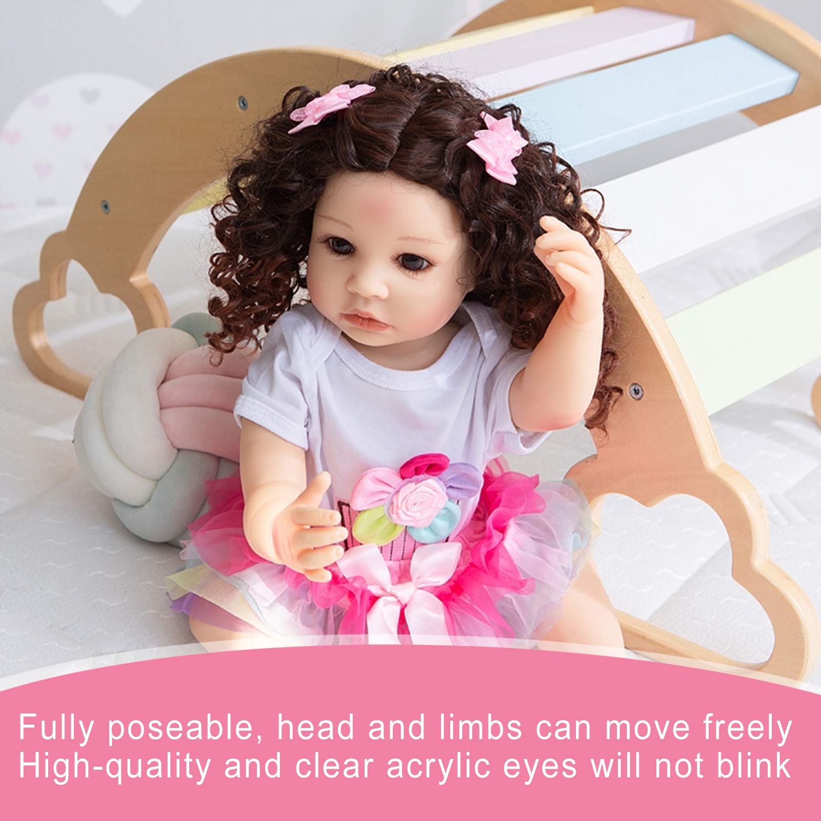 Generic Doll 55 Cm Miękkie Winylowe Kręcone Włosy Dziewczyna Zabawka dla Dzieci Prezent - Realistyczny Rozmiar Noworodka 21,7 Cala