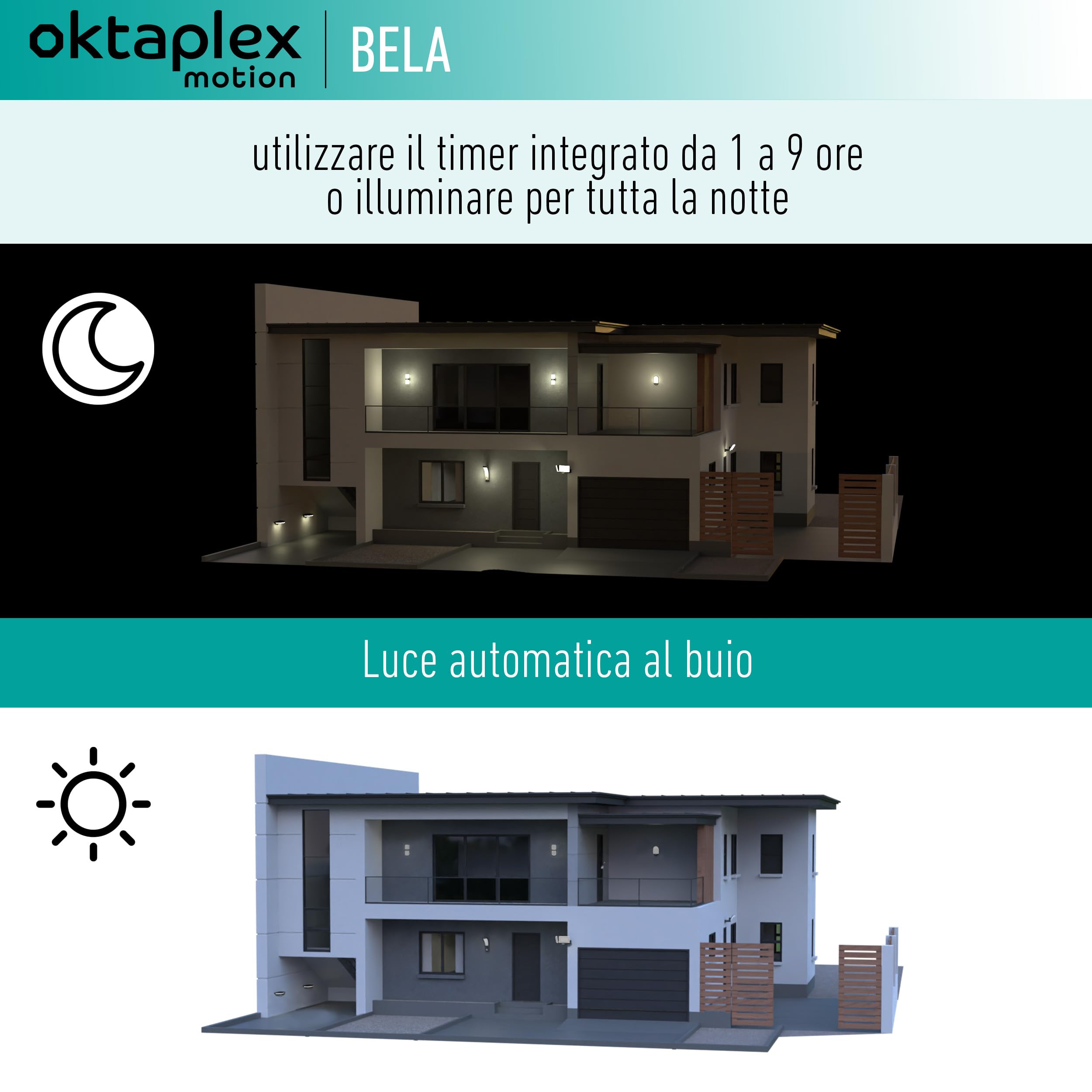 Oktaplex Bela Set de 2 interruptores crepusculares de Exterior con Temporizador de desconexión IP65 230V Antracita Sensor crepuscular Regulable