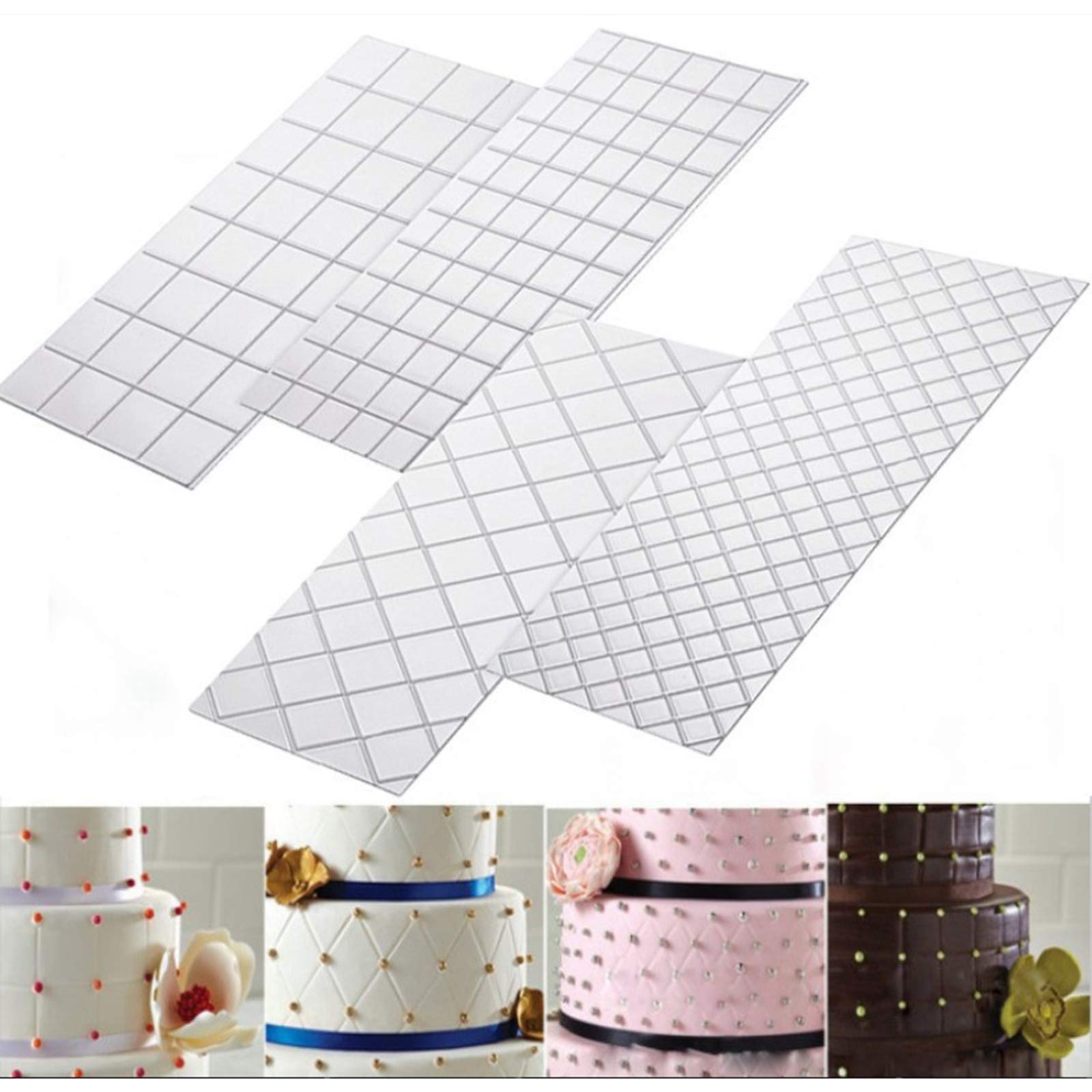Juego de 10 alfombrillas de impresión para tartas y fondant, herramientas de decoración de bordes de pasteles, patrón de cuadrícula