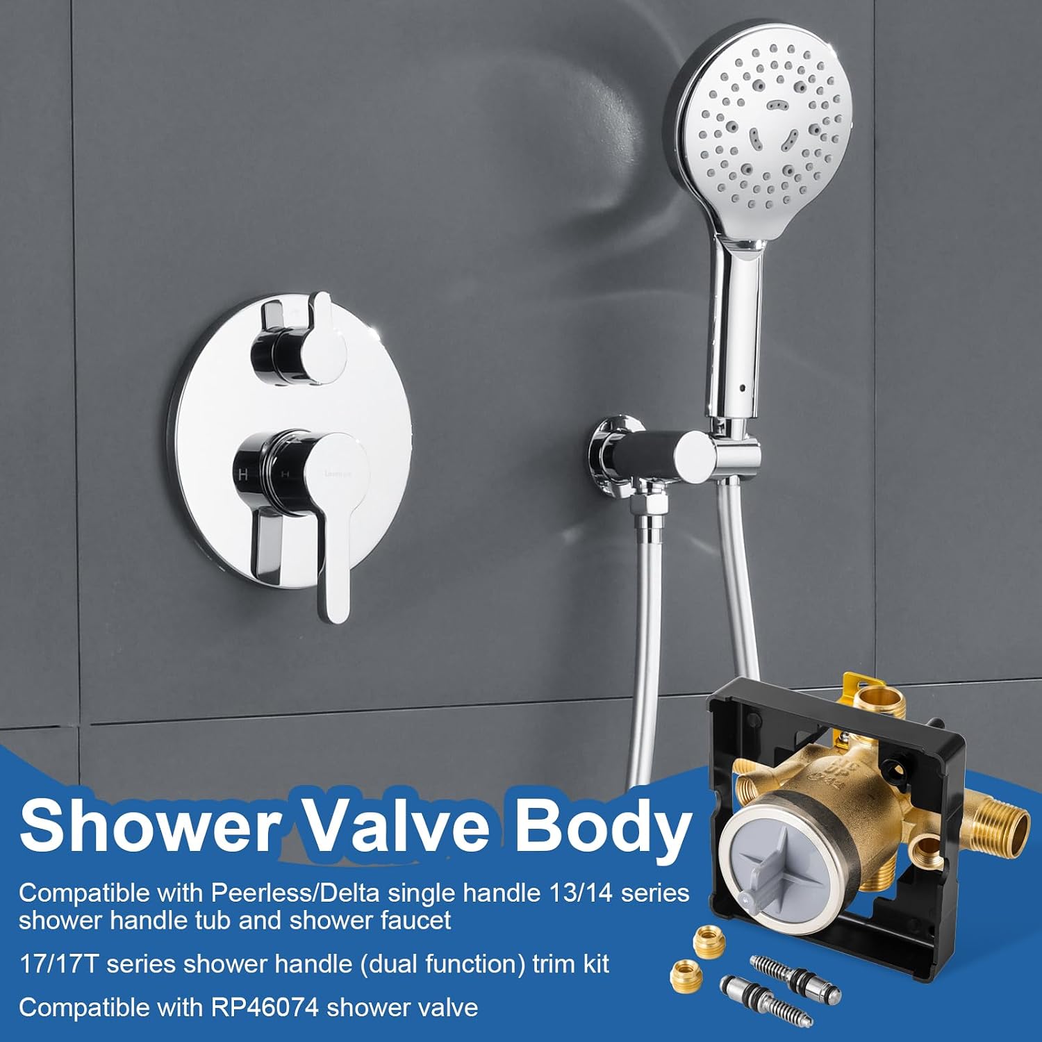 R10000-UNWS Shower Valve Body Compatible with Delta MultiChoice Tub Faucet and ShowerHead, Fits Single/Dual Function Shower Handle Trim Kit with Screwdriver Stops