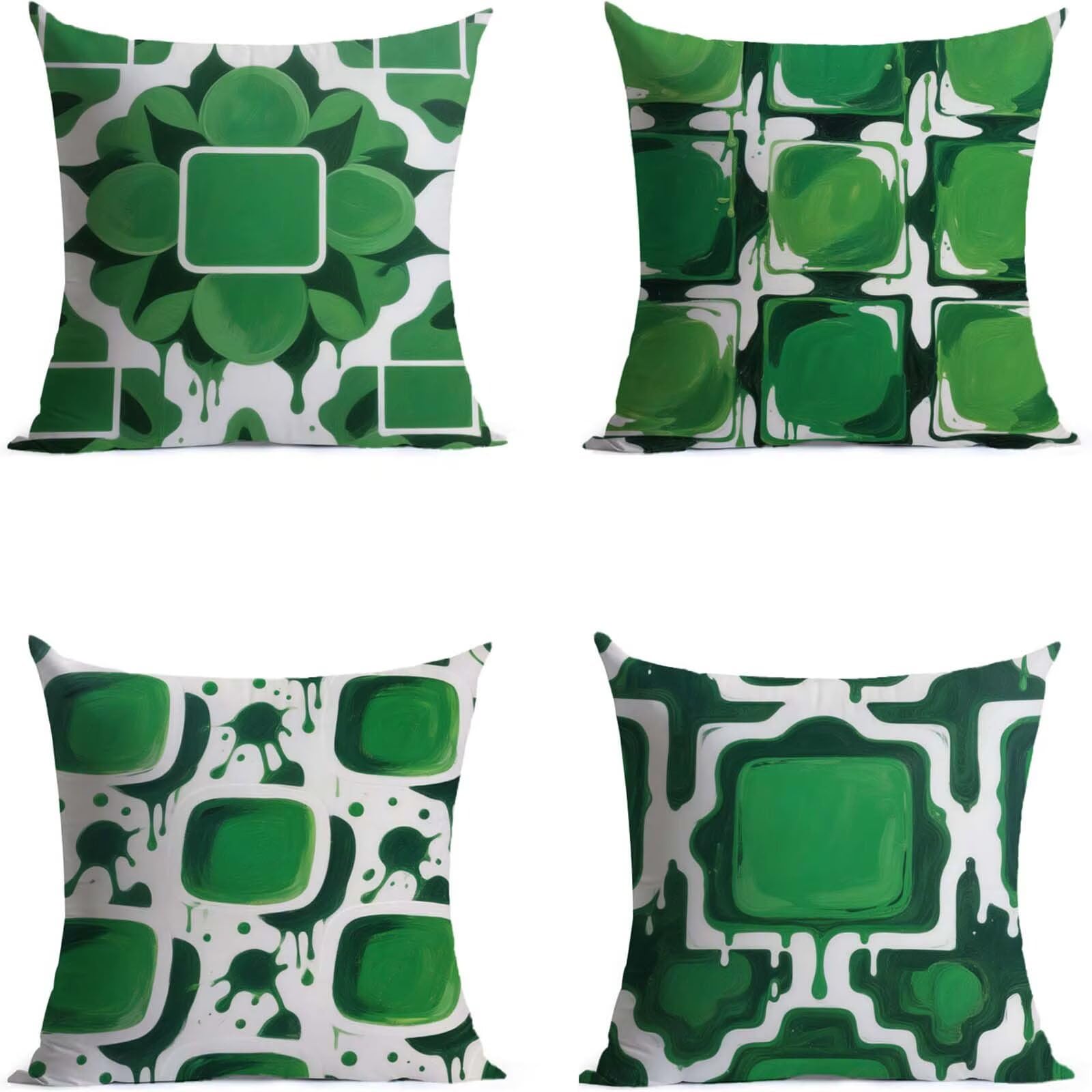 Federe Cuscini Letto 50x50cm Federe Copricuscini Bianco-Verde THDZ-0194 | Outdoor Federe Copricuscini Divano Semplice 4 Pack Morbido Resistente Attraente Decorazioni per Letto Divano Regalo Donna