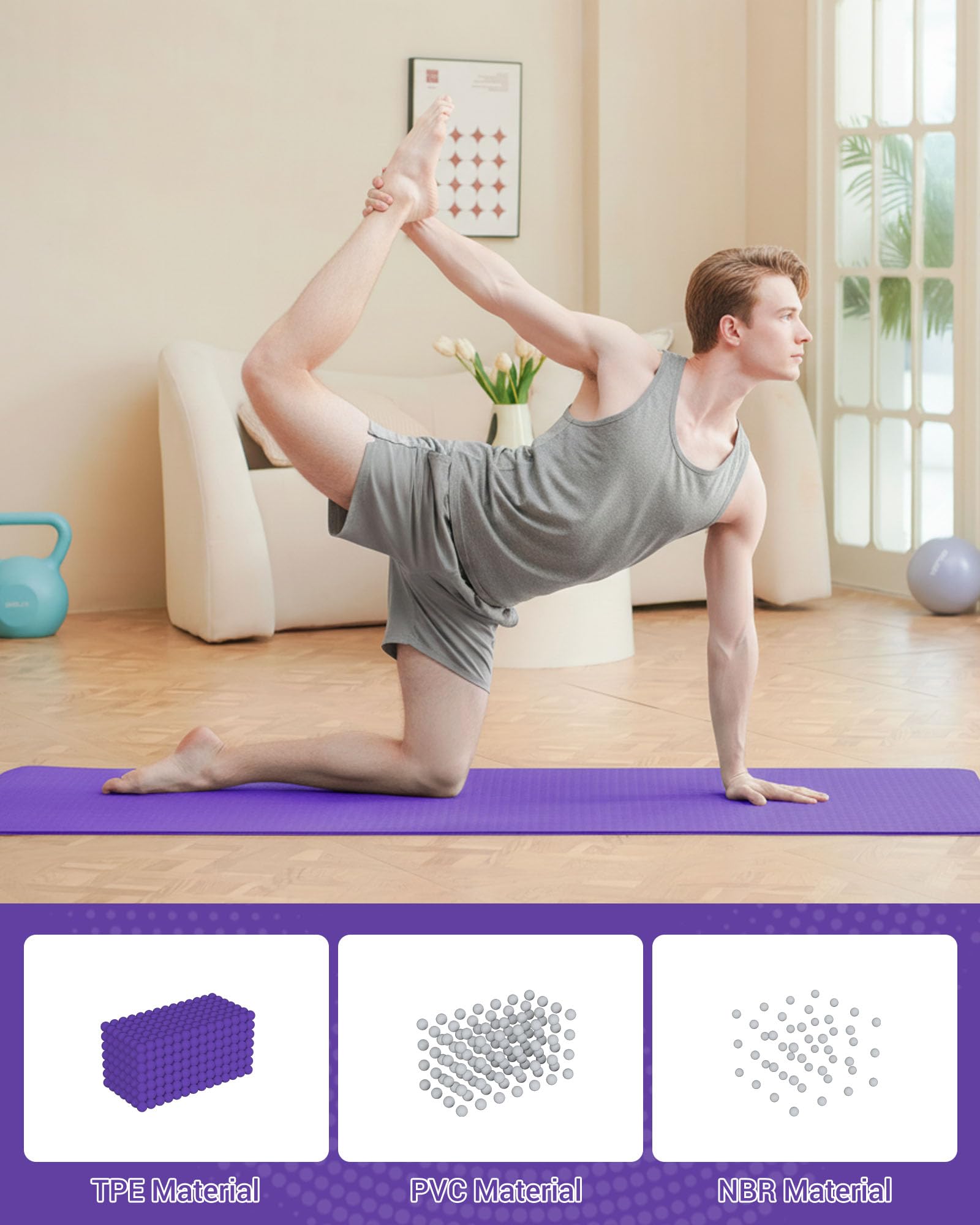 Good Nite Tappetino da ginnastica, yoga, fitness, antiscivolo, per allenamento, sport, turn, pilates, con tracolla, 183 x 61 x 0,6 cm