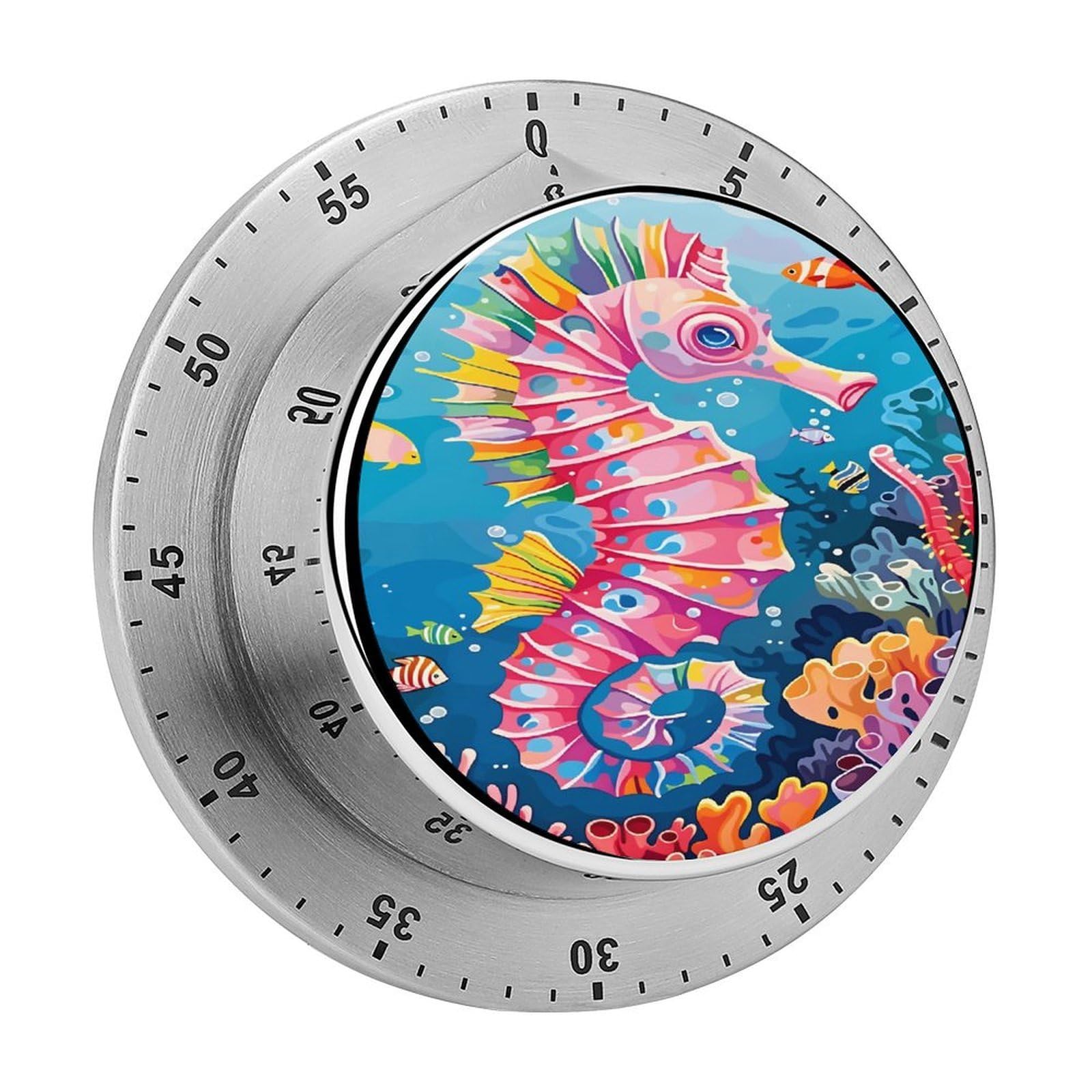 Colorful Seahorse 60 Minute Wind Up Timer,Visual Mechanical Magnetic Timer with Loud Alarm for Kitchen