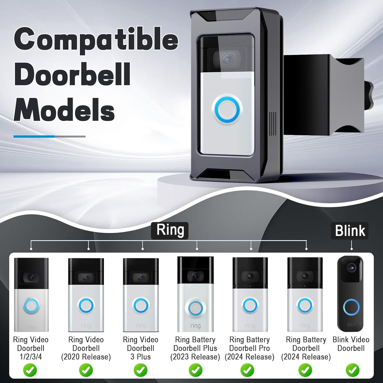 Anti-theft Video Doorbell Mount Adjustable Angle Bracket Compatible with Ring & Blink, Camera Doorbell Holder for Apartment Door Houses Tenement