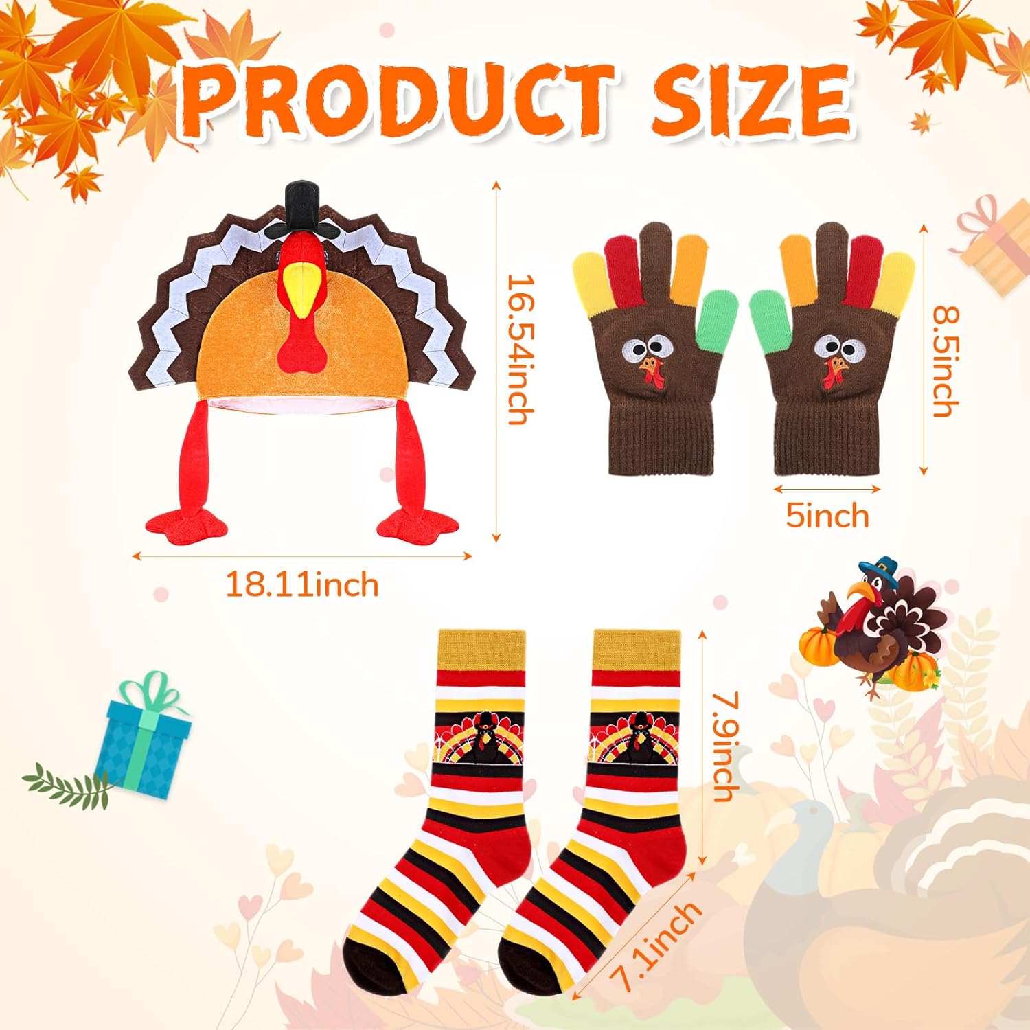 Quelay 4 Pieces Thanksgiving Turkey Costume Set for Women Turkey Trot Costume Thanksgiving Tutu Skirt Turkey Hat Socks Gloves - Image 5