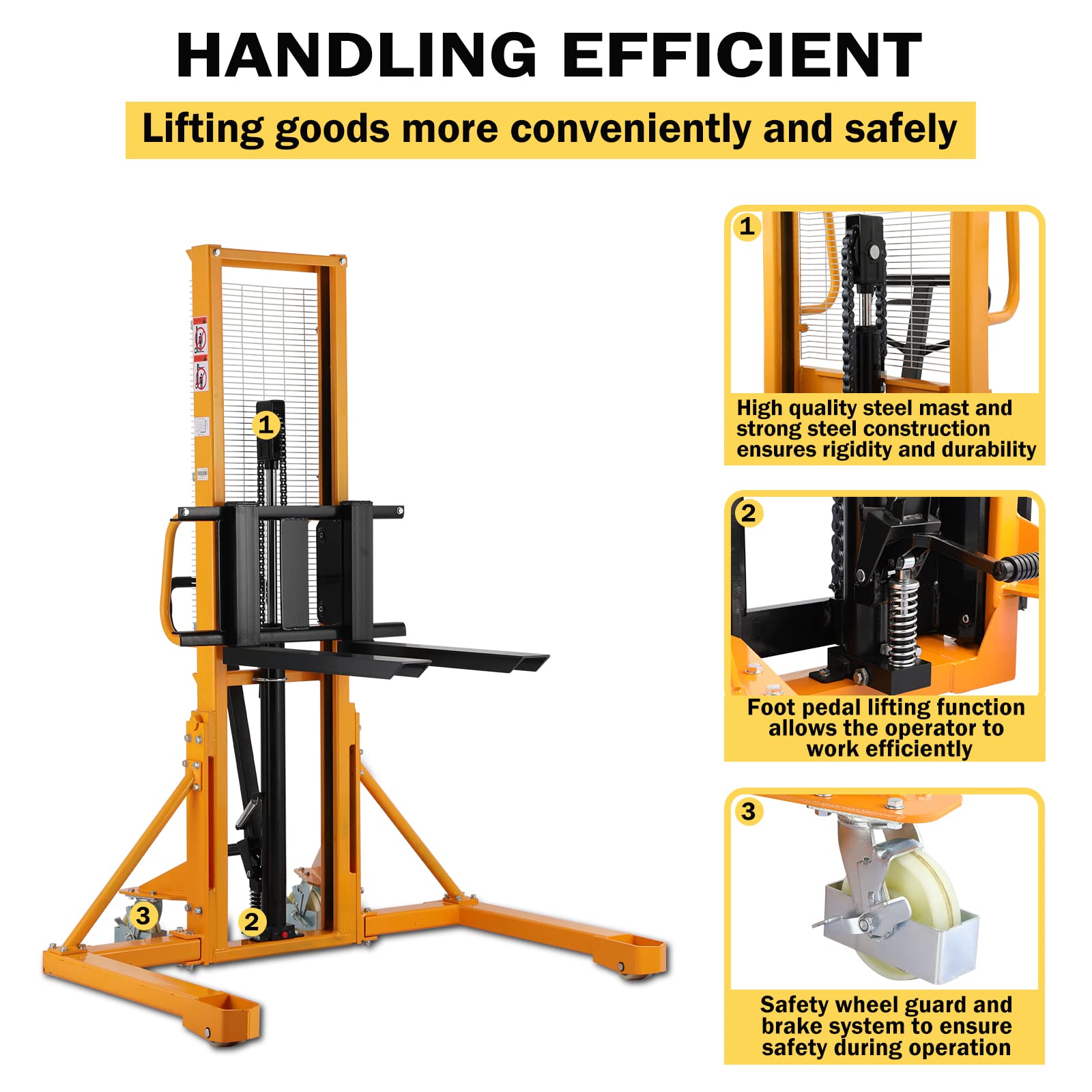 APOLLOLIFT Manual Pallet Stacker with Straddle Legs 1100lbs Capacity 63