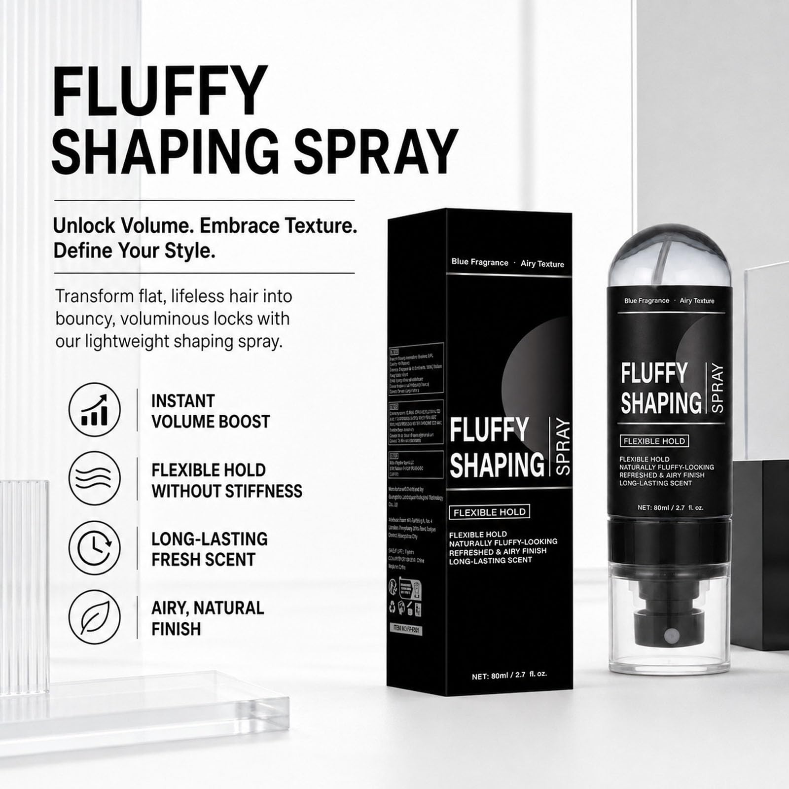 Soffice Spray Modellante per Capelli, Spray Regolante Volumizzante per Capelli Fini, Texture Rimbalzante Leggera Profumata di Pesca, Sollevamento Istantaneo delle Radici e Tenuta Flessibile di (8PCS)