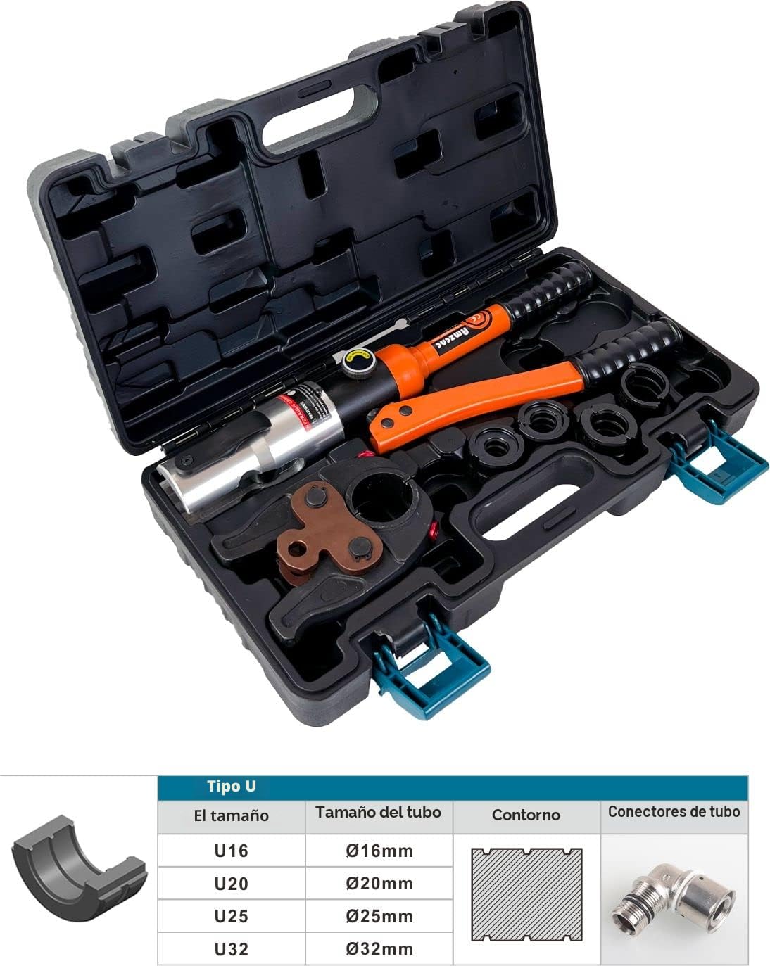 AMZCNC Pinza profesional TH-Contorno y U-Contorno, para tubo de aluminio-plástico y tubo compuesto, con insertos de mordaza TH16 TH20 TH26 TH32 y U16 U20 U25 U32 incl