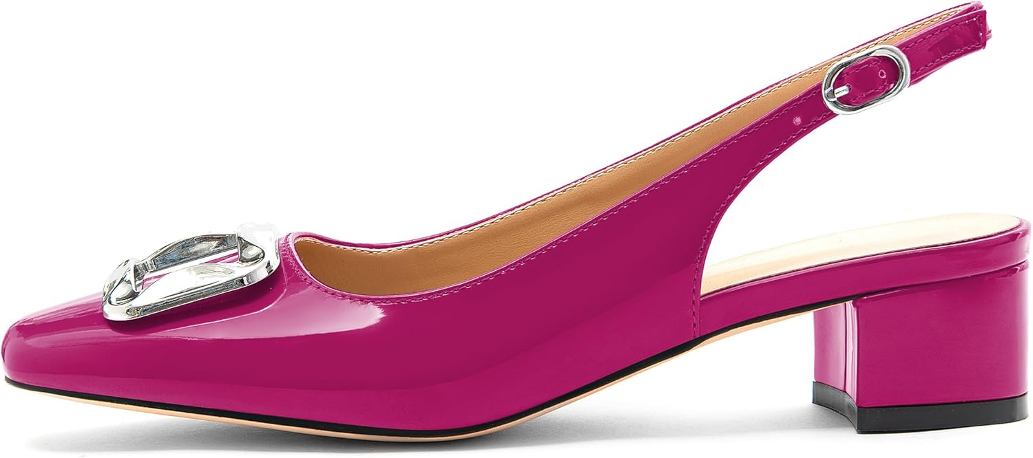 Women's Slingback Heels Low Chunky Block Heels Square Closed Toe Slip On Comfortable Dress Pump High Heels Shoes for Work Office Casual - Image 2