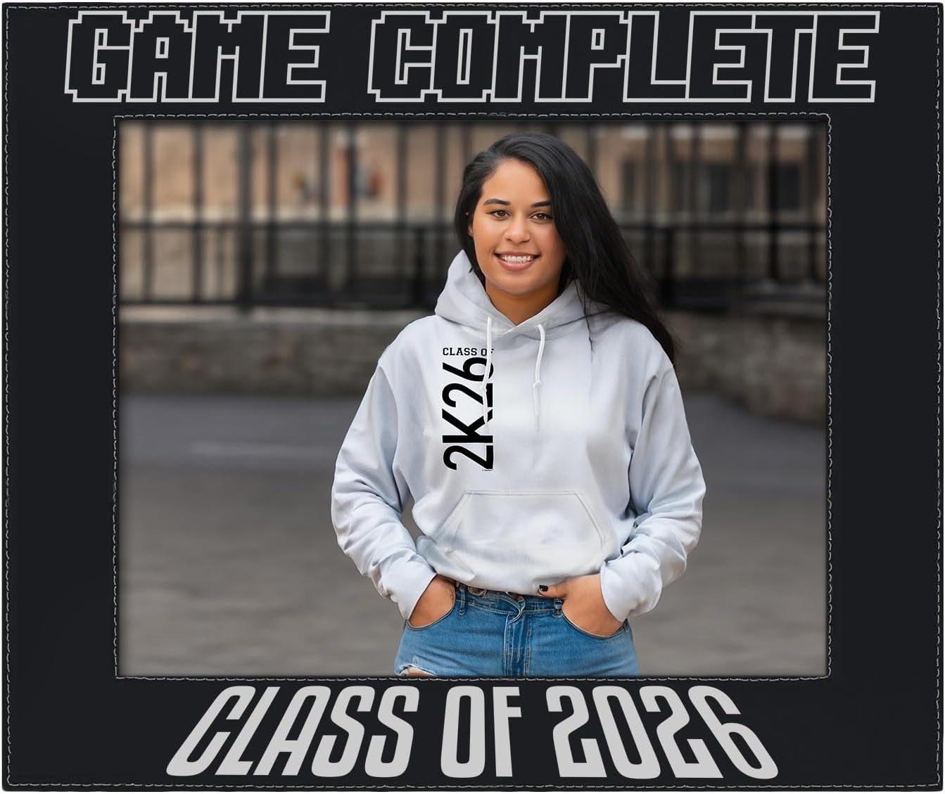 ThisWear High School Senior Gifts Game Complete Class of 2026 Laser Engraved Leatherette 8x10 Photo Frame Black