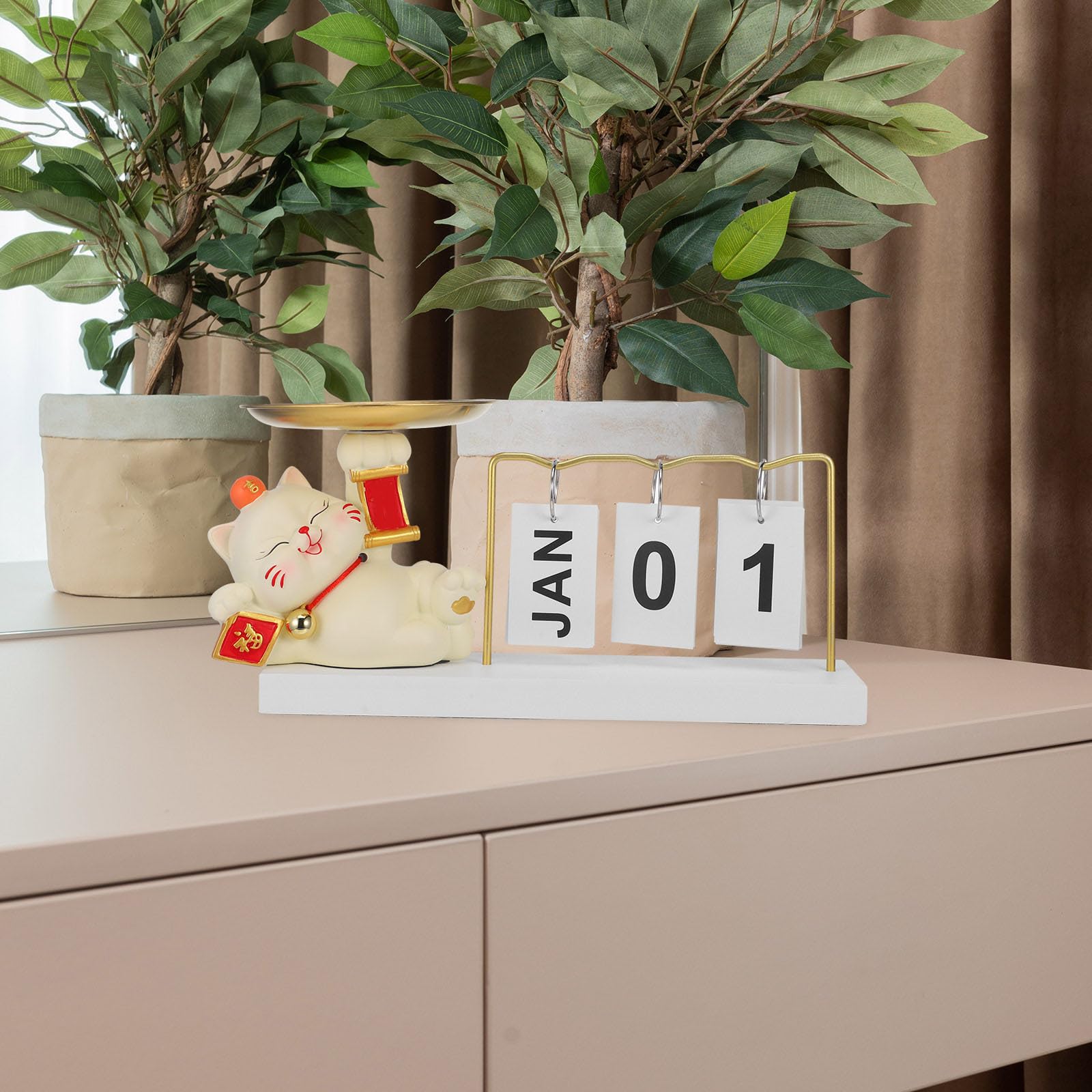 Vassoio Decorativo a Forma di Gatto con Calendario per Ingresso Casa