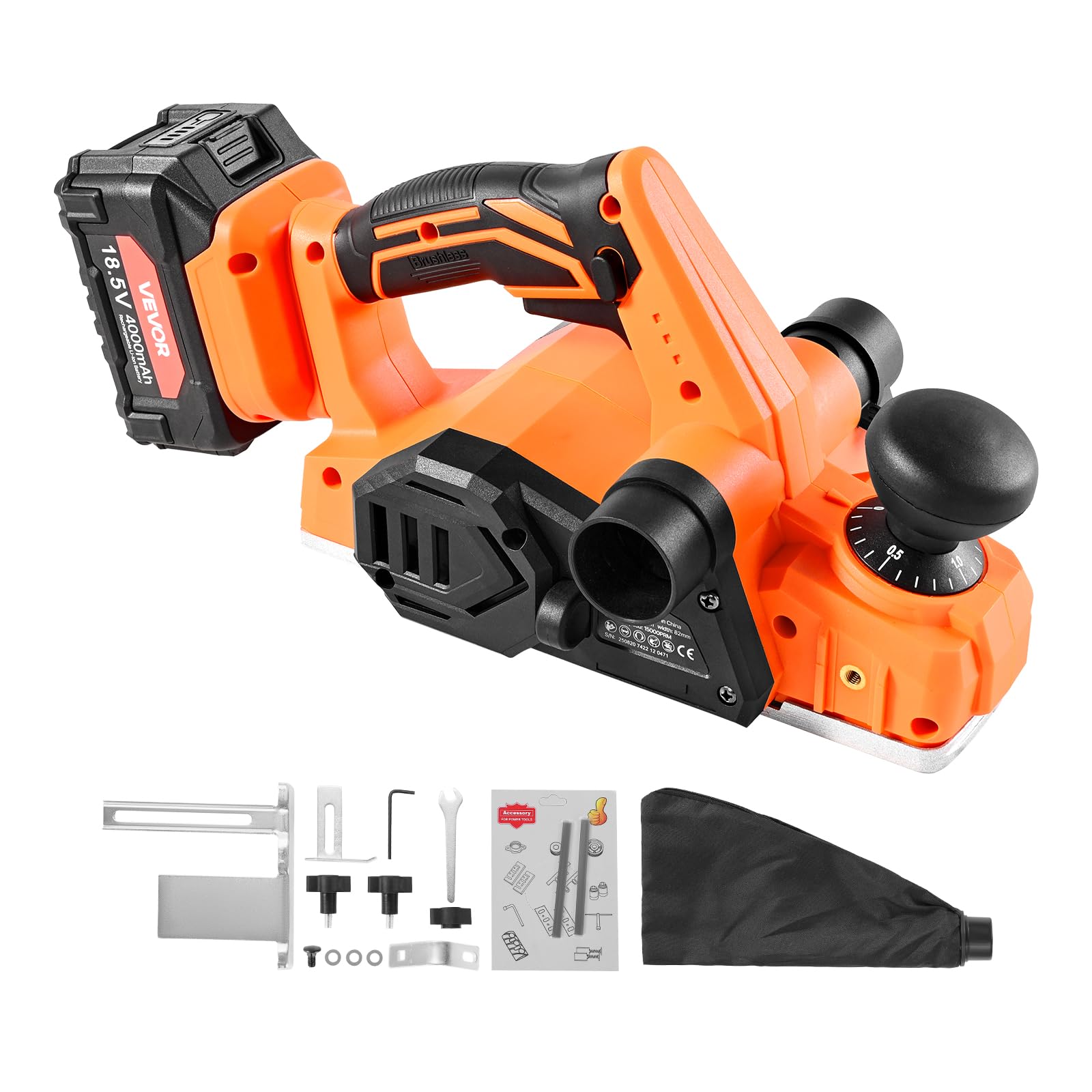 VEVOR Pialla a Mano Universale Regolabile Larghezza di Taglio 82 mm Pialla Elettrica Manuale per Legno da 15000 giri/min con Batteria al Litio da 4,0 Ah e 18 V, per la Lavorazione del Legno