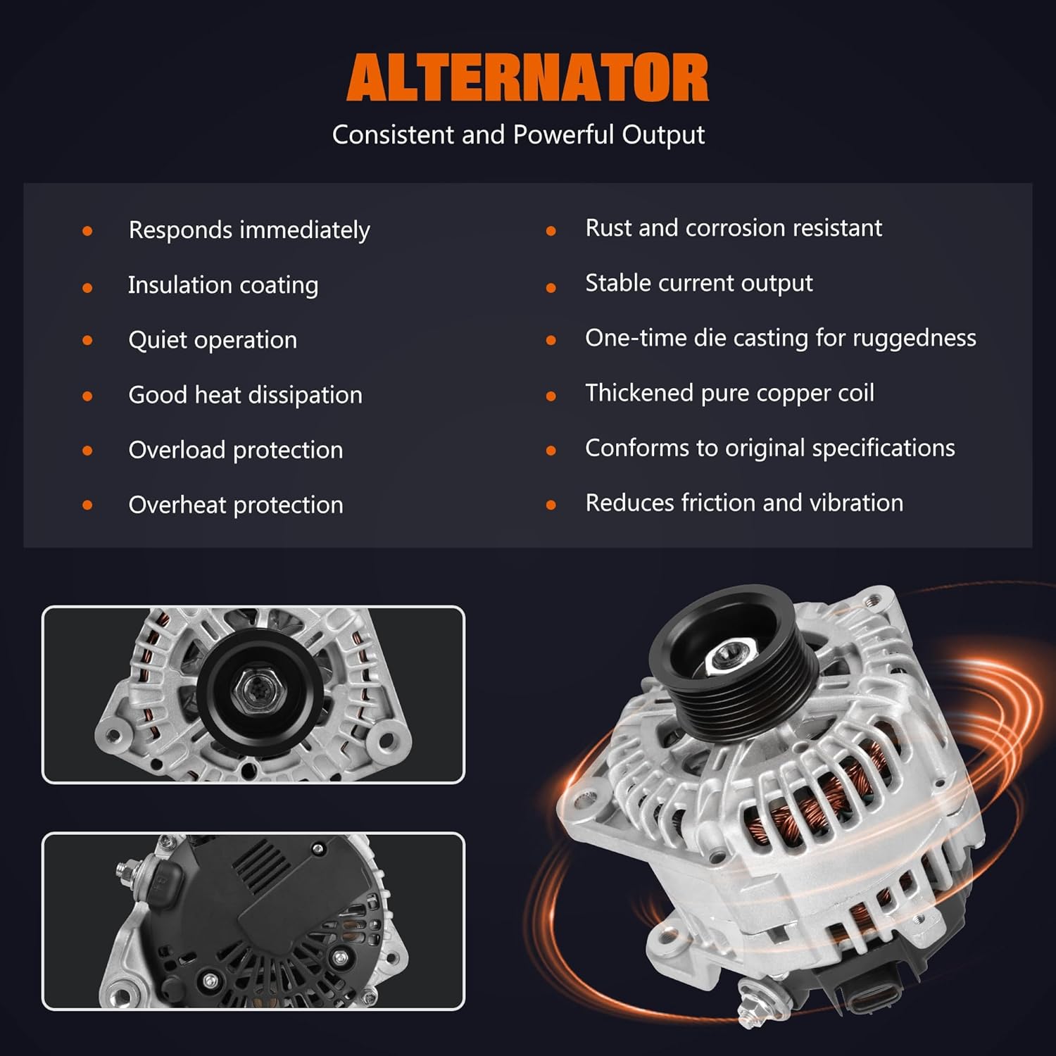 New Alternator Fit for Nissan 2007-2019 Frontier Pathfinder Titan Xterra Armada, Infiniti 2008-2010 Qx56, Suzuki 2009-2012 Equator, 4.0 5.6 11256 23100-ZH00A 23100-ZH00B, 130A 7-Groove Pulley