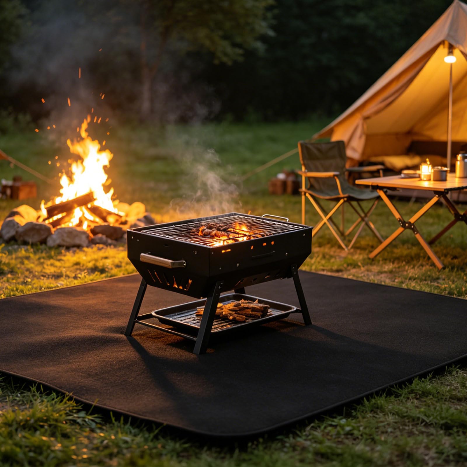 Extra Wide Flame Retardant BBQ Mat per la stufa Top Tessuto in fibra di vetro ad alta temperatura con Carry Bag Camping Pad