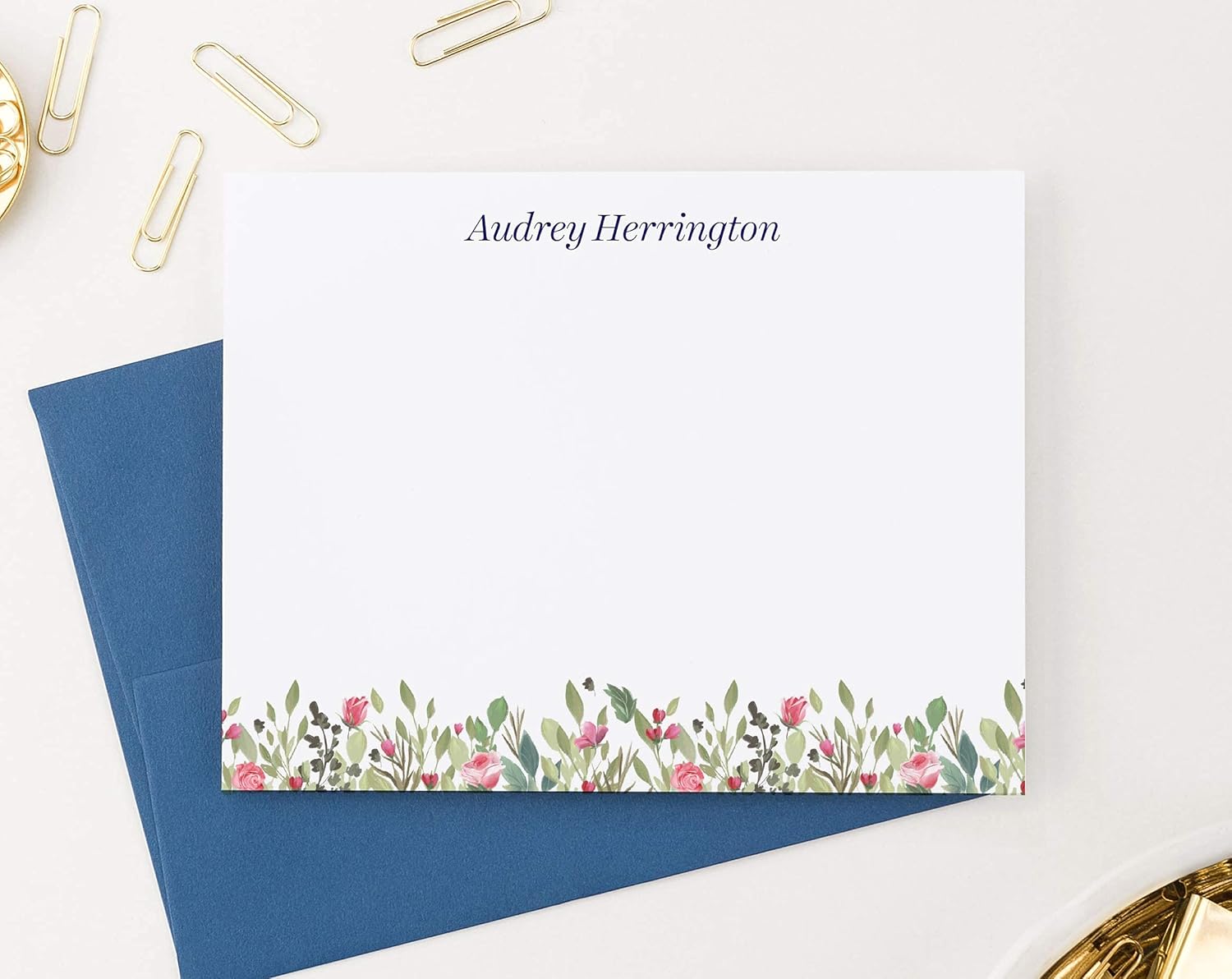 Personalized Floral Stationary with Envelopes, FLAT NOTE CARDS, Greenery Personalized Stationery Set for Women, Personalized Note Cards with Flowers, Your Choice of Colors and Quantity