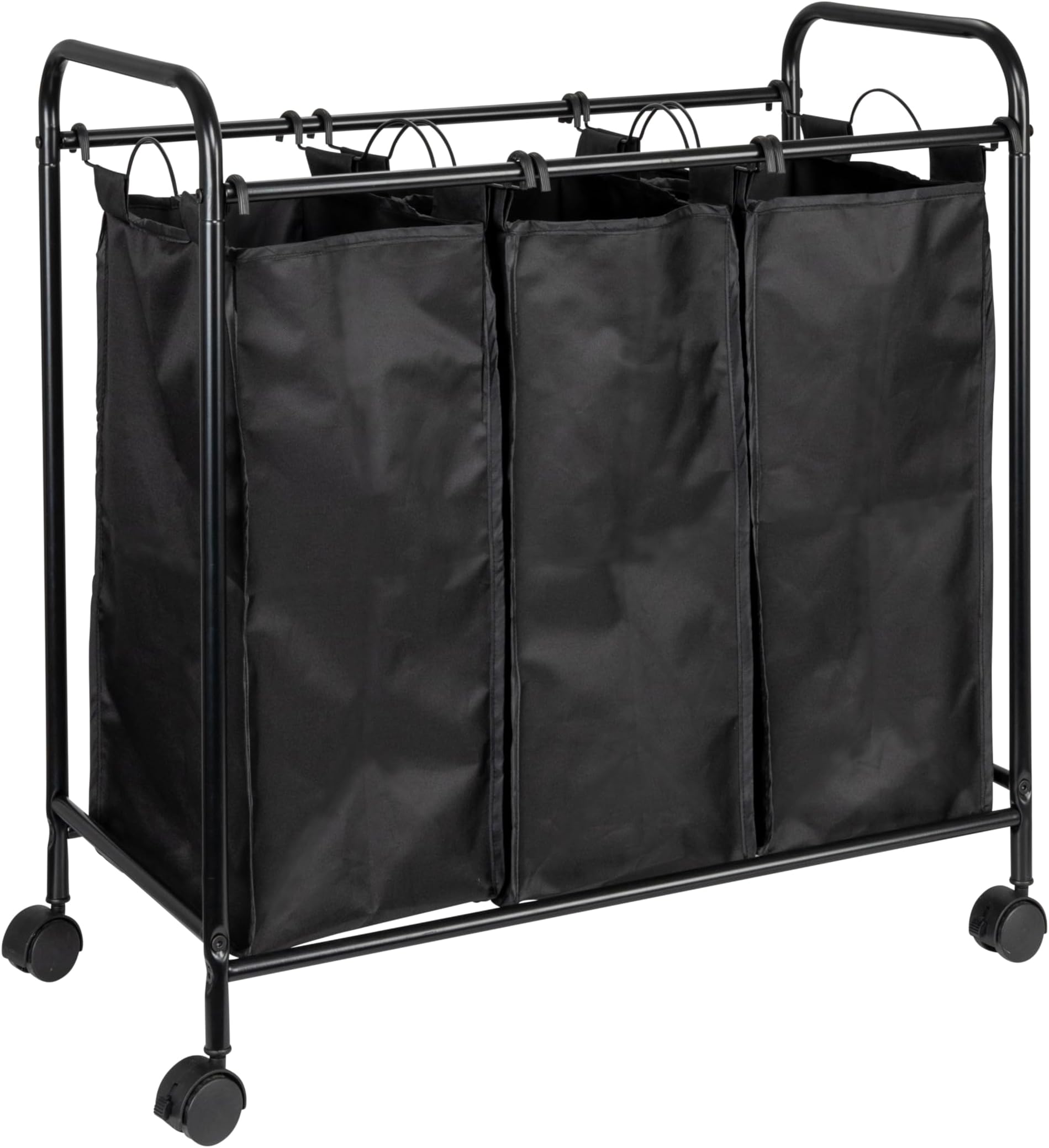 Household Essentials Rolling Triple Laundry Sorter, Black