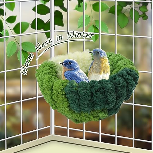 Bird Nest for Cage,Plush Hanging Bird Bed for — side view showing full product dimensions