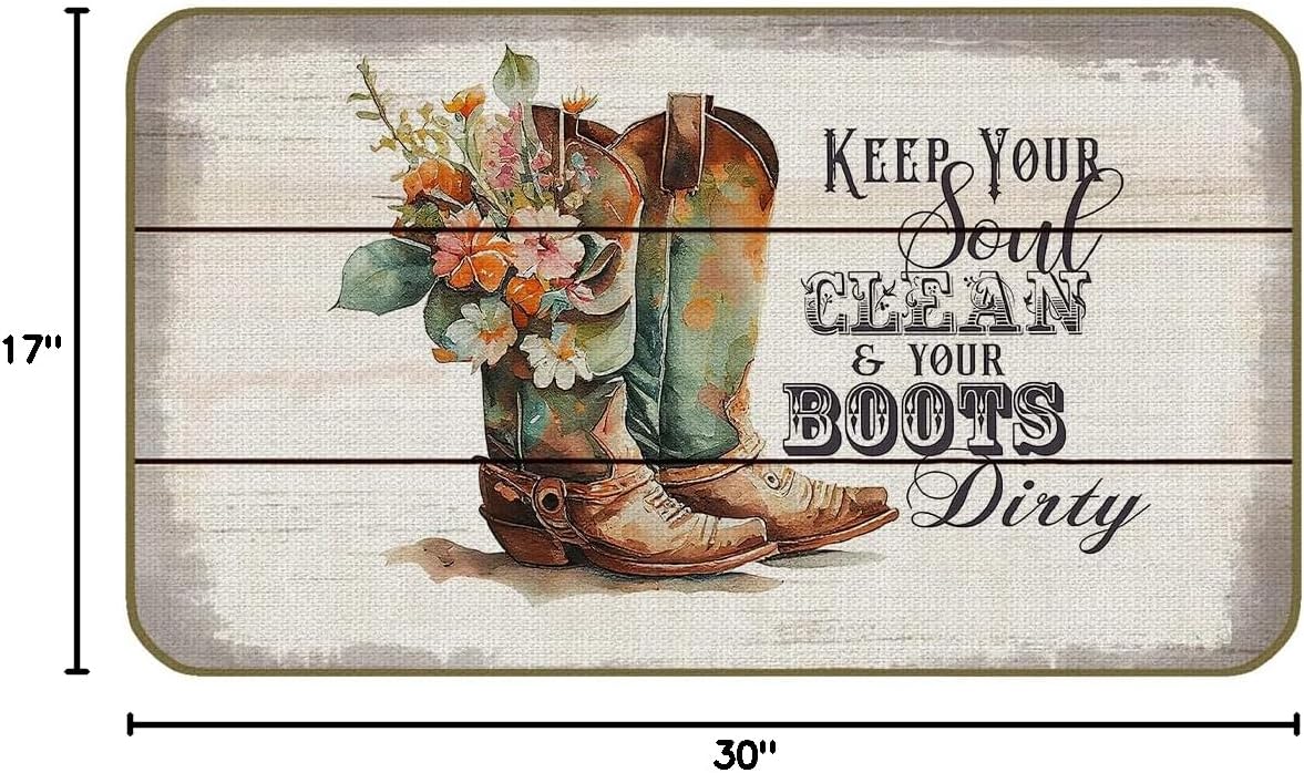 UINHMOP Keep Your Soul Clean and Your Boots Dirty Western Cowboy Boot Decorative Doormat 17 ×30 Inch Welcome Floor Mats,Western Decor for Home Room Dorm Outdoors Indoor Entryway,Teen Girls Gifts