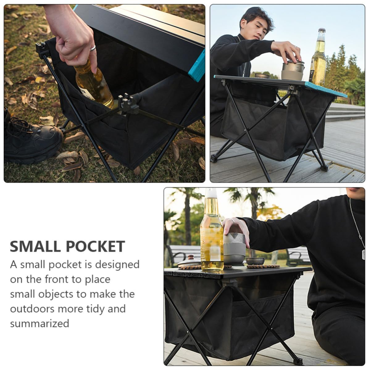 Borsa per Tavolo Pieghevole da Picnic e Barbecue Oxford Nero Gancio a Strappo e Tasca Frontale Piccola, Facile da Usare per Attività Outdoor