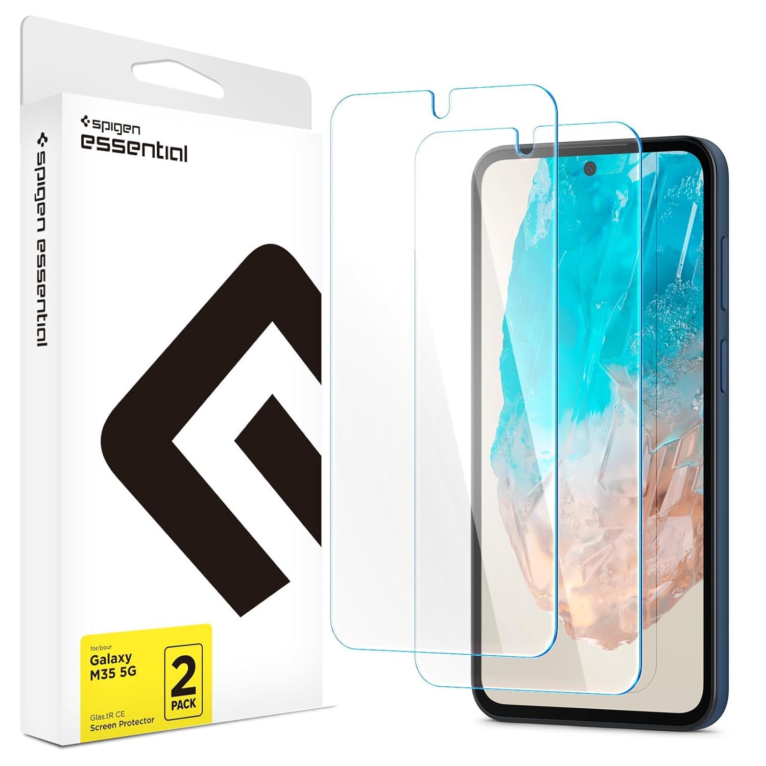 Spigen Essential Glas.Tr Ce Tempered Glass Screen Guard For Samsung Galaxy M35 Cellphone, Full Screen Protector(2 Pack)
