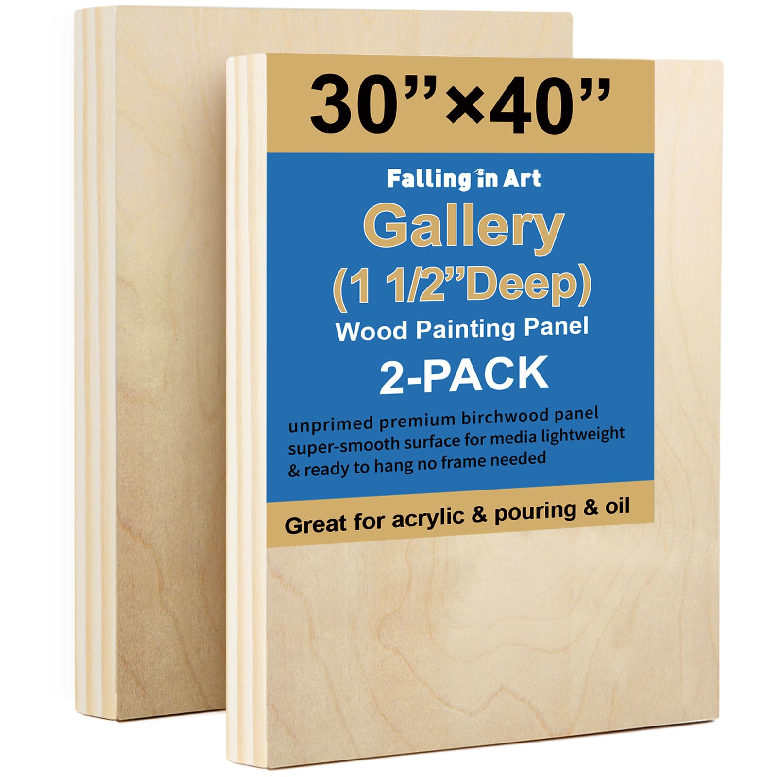 Falling in Art 2 Pack 30x40'' Unfinished Gallery Birch Wood Canvas Panels